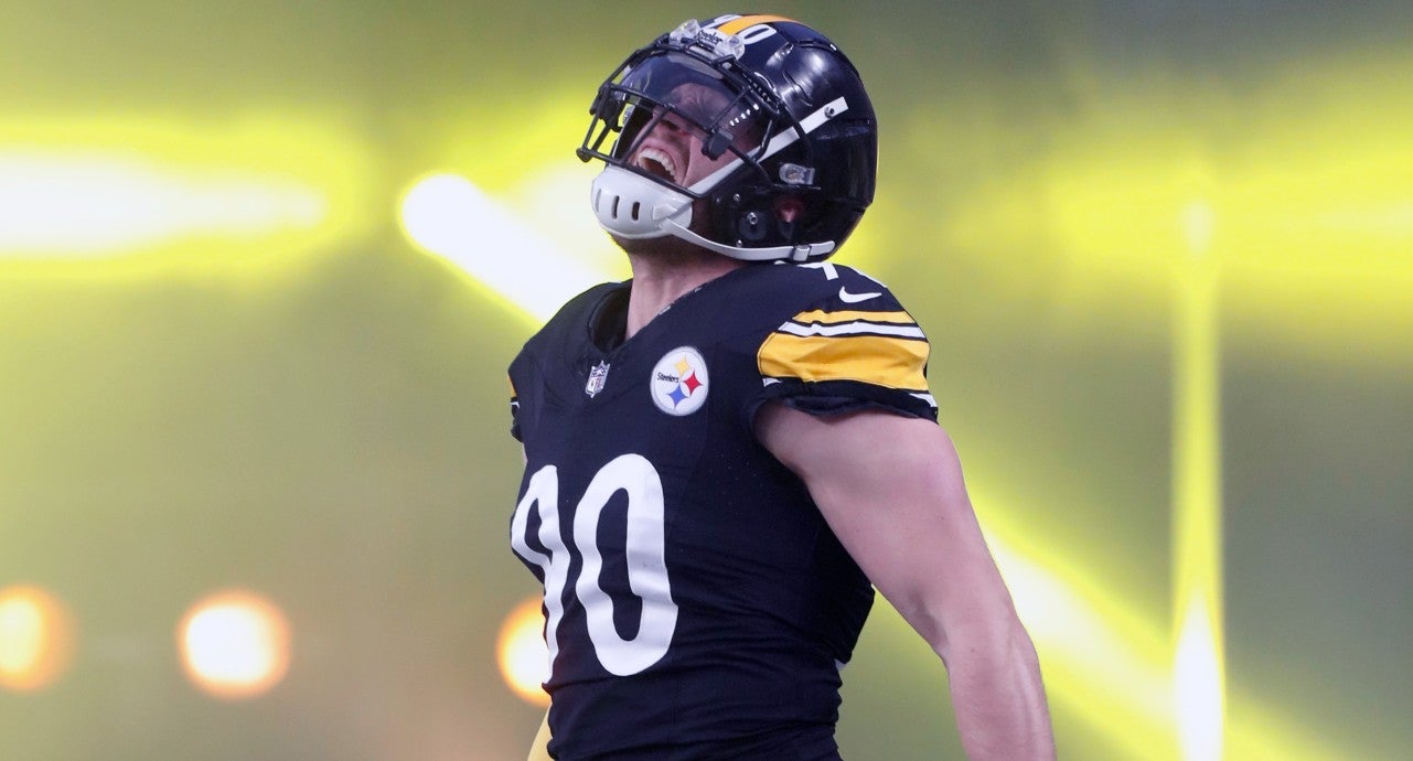 Dec 23, 2023; Pittsburgh, Pennsylvania, USA; Pittsburgh Steelers linebacker T.J. Watt (90) reacts as he takes the field against the Cincinnati Bengals at Acrisure Stadium. Pittsburgh won 34-11. Mandatory Credit: Charles LeClaire-USA TODAY Sports