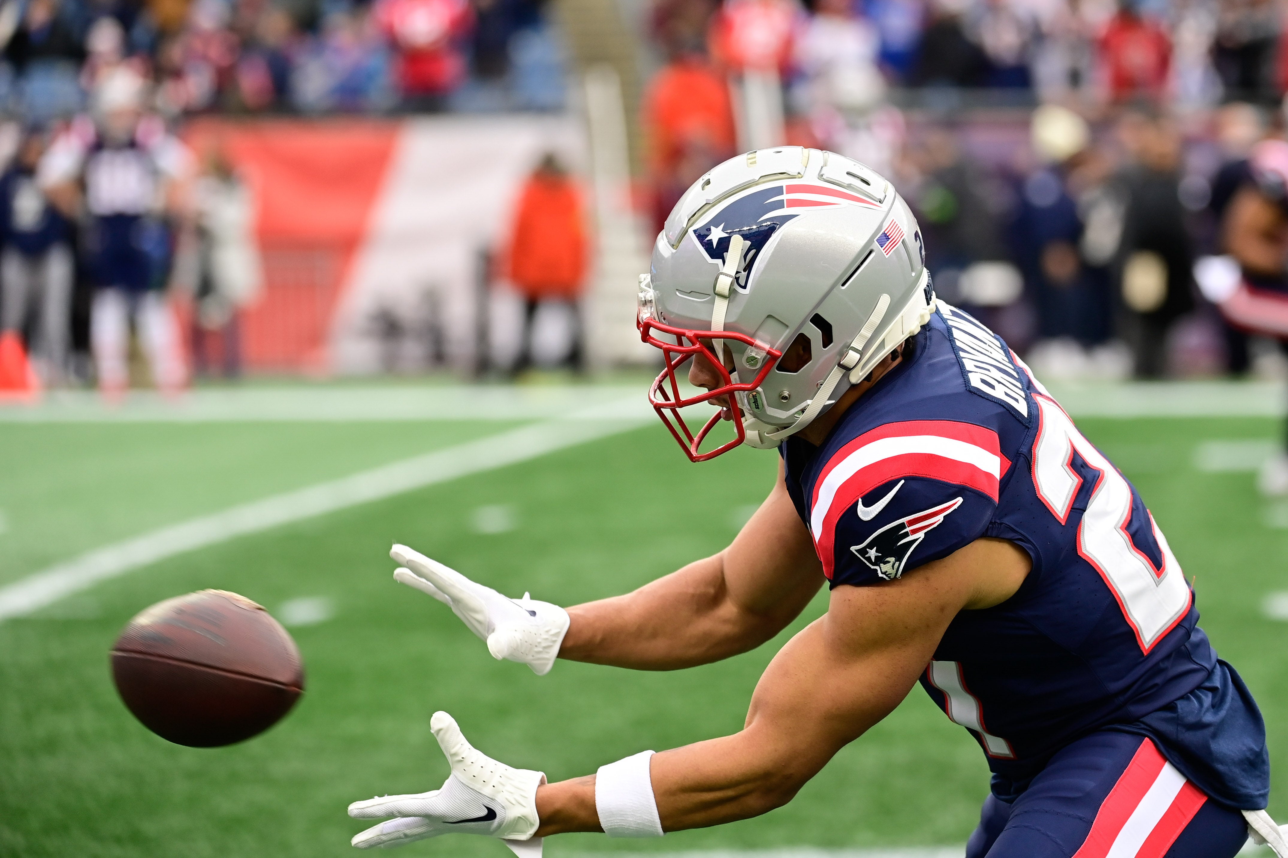 New England Patriots cornerback Myles Bryant warms up before a game against the Kansas City Chiefs at Gillette Stadium.