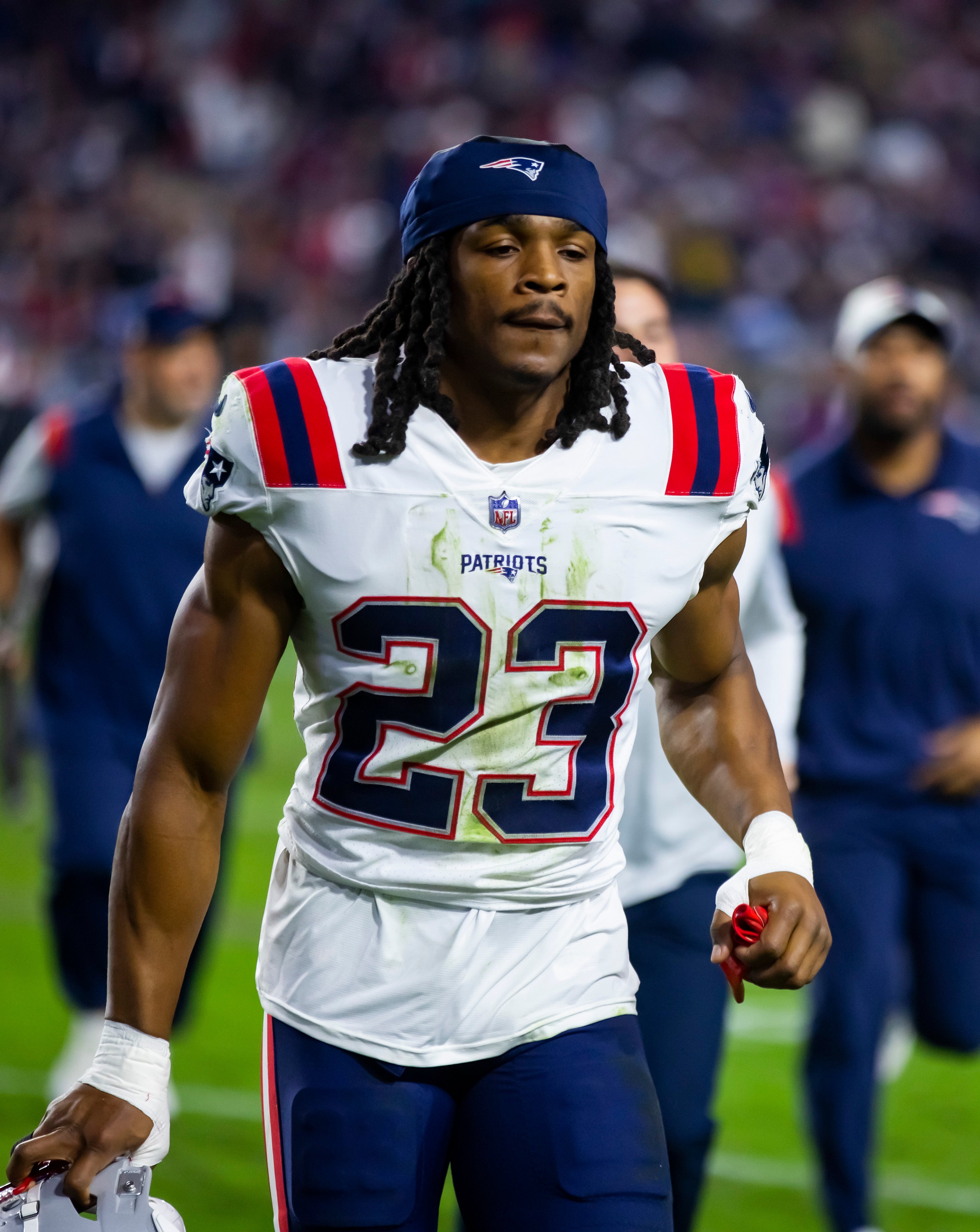 New England Patriots safety Kyle Dugger against the Arizona Cardinals at State Farm Stadium