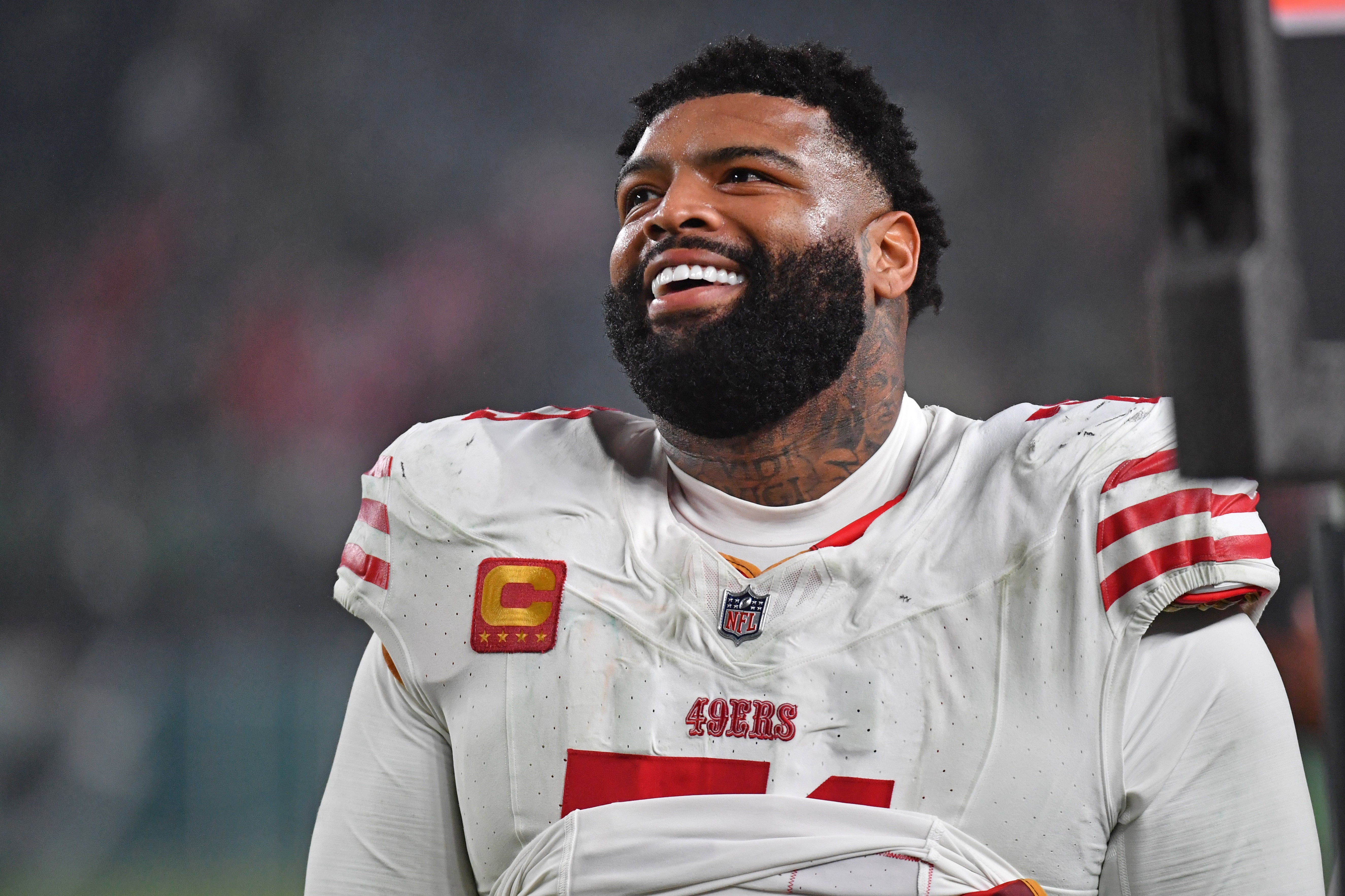 Dec 3, 2023; Philadelphia, Pennsylvania, USA; San Francisco 49ers offensive tackle Trent Williams (71) against the Philadelphia Eagles at Lincoln Financial Field.