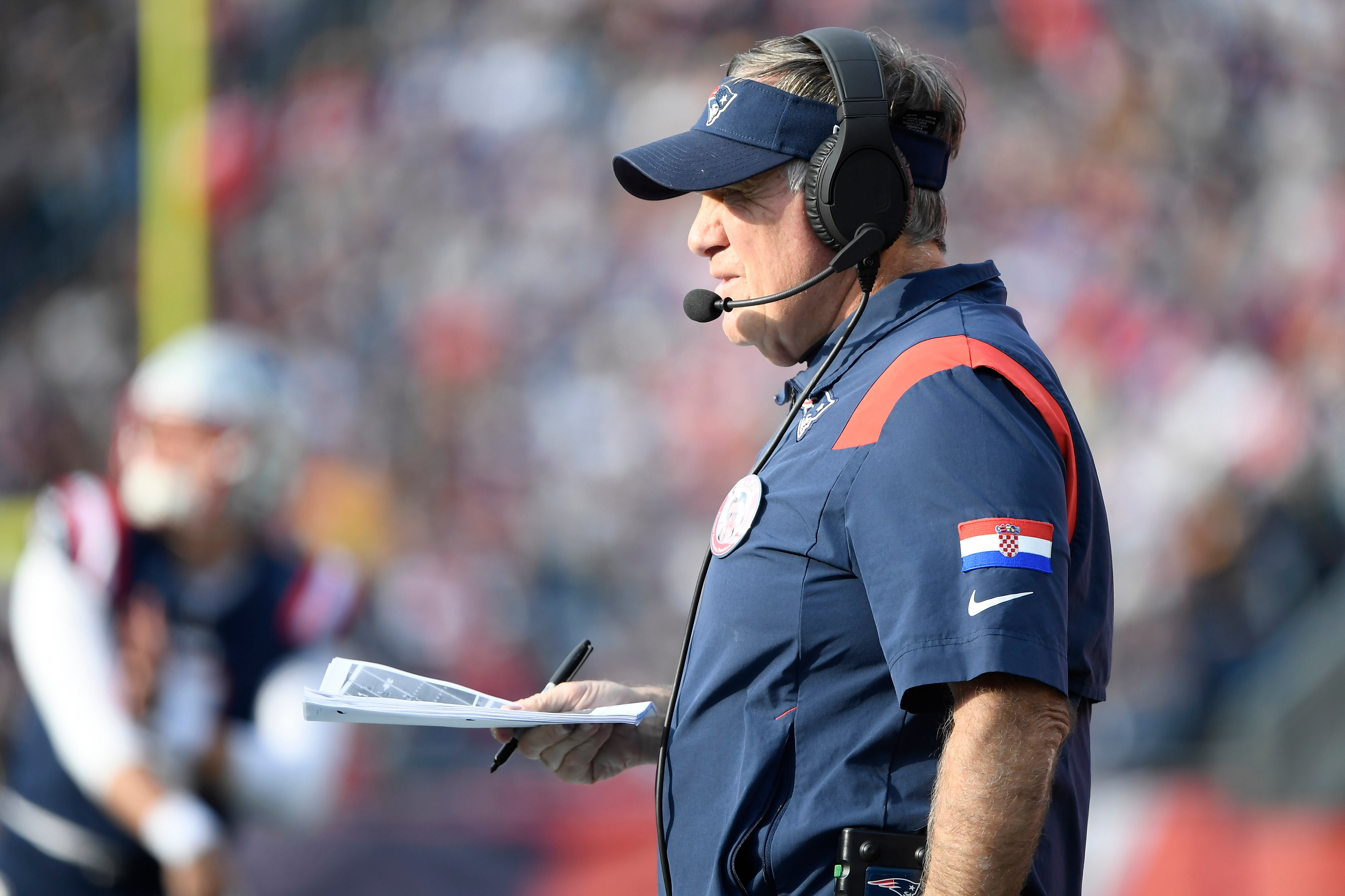New England Patriots head coach Bill Belichick during the first half against the Washington Commanders at Gillette Stadium