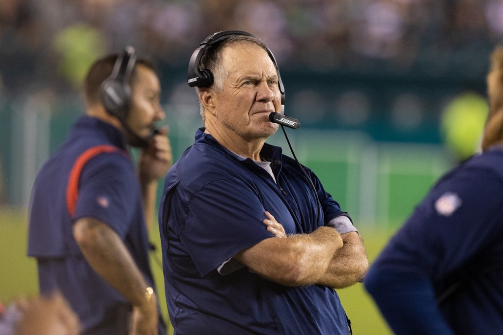 New England Patriots head coach Bill Belichick looks on during the third quarter against the Philadelphia Eagles at Lincoln Financial Field.