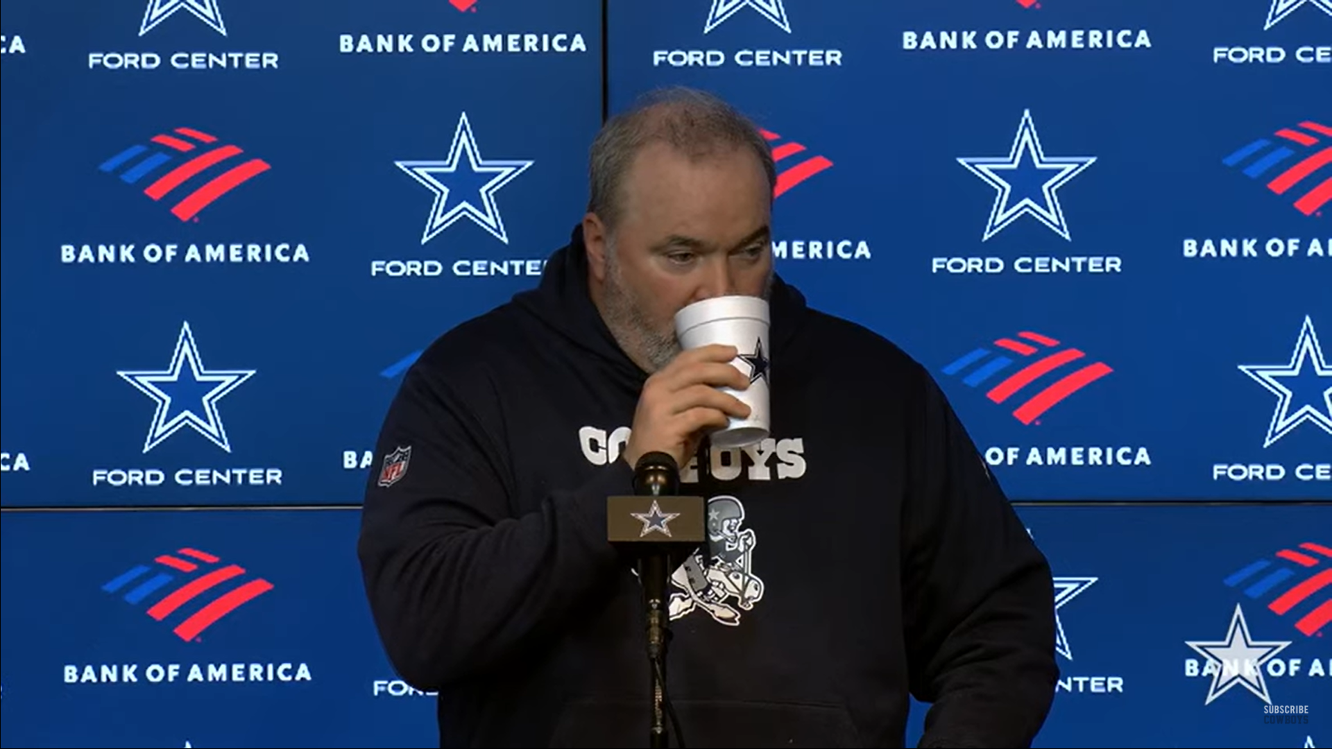 Dallas Cowboys head coach Mike McCarthy talks to reporters on Monday ahead of the first playoff game of the year.