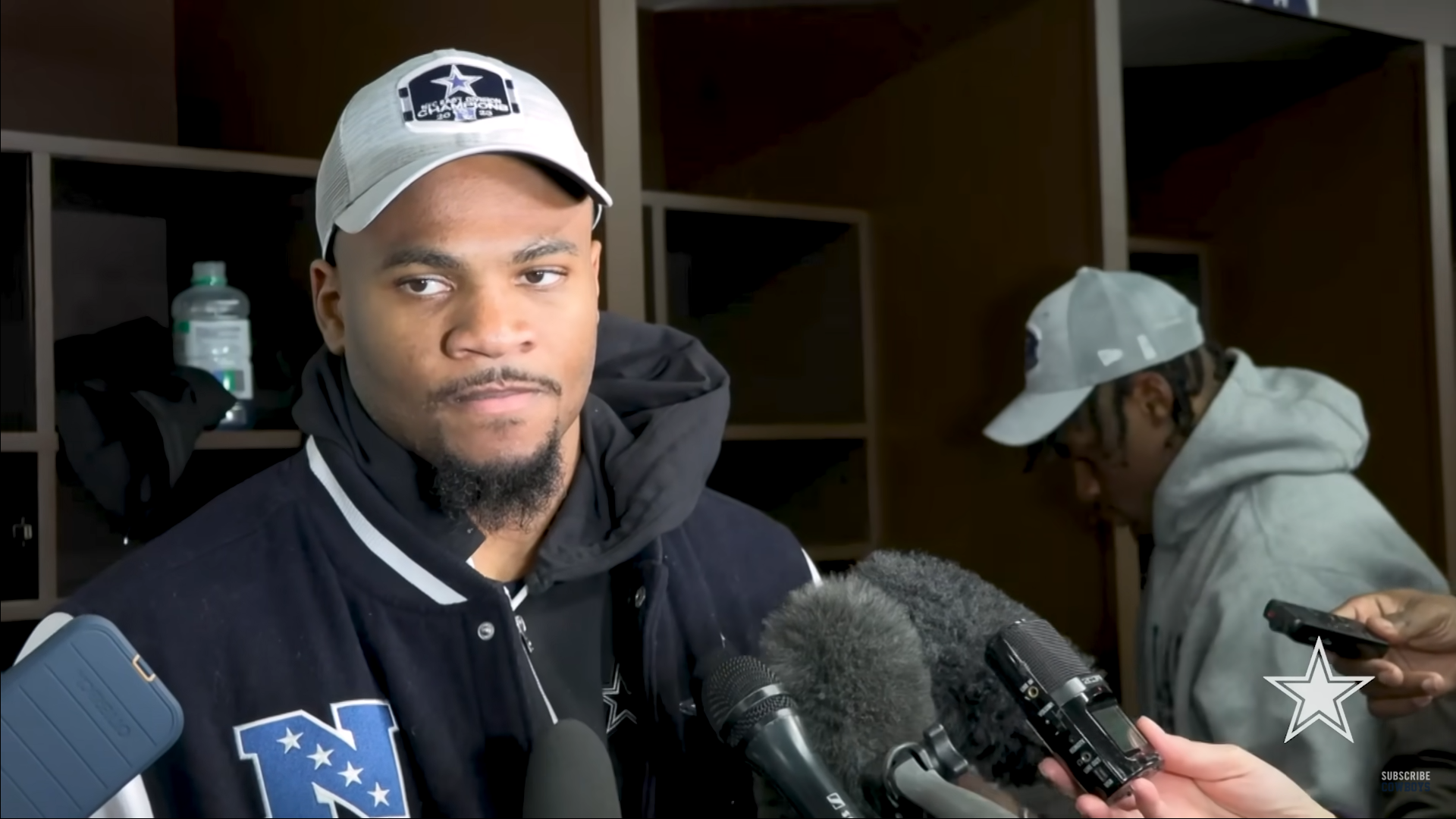 Dallas Cowboys edge rusher Micah Parsons talking to the media ahead of 2023-2024 NFL Playoffs