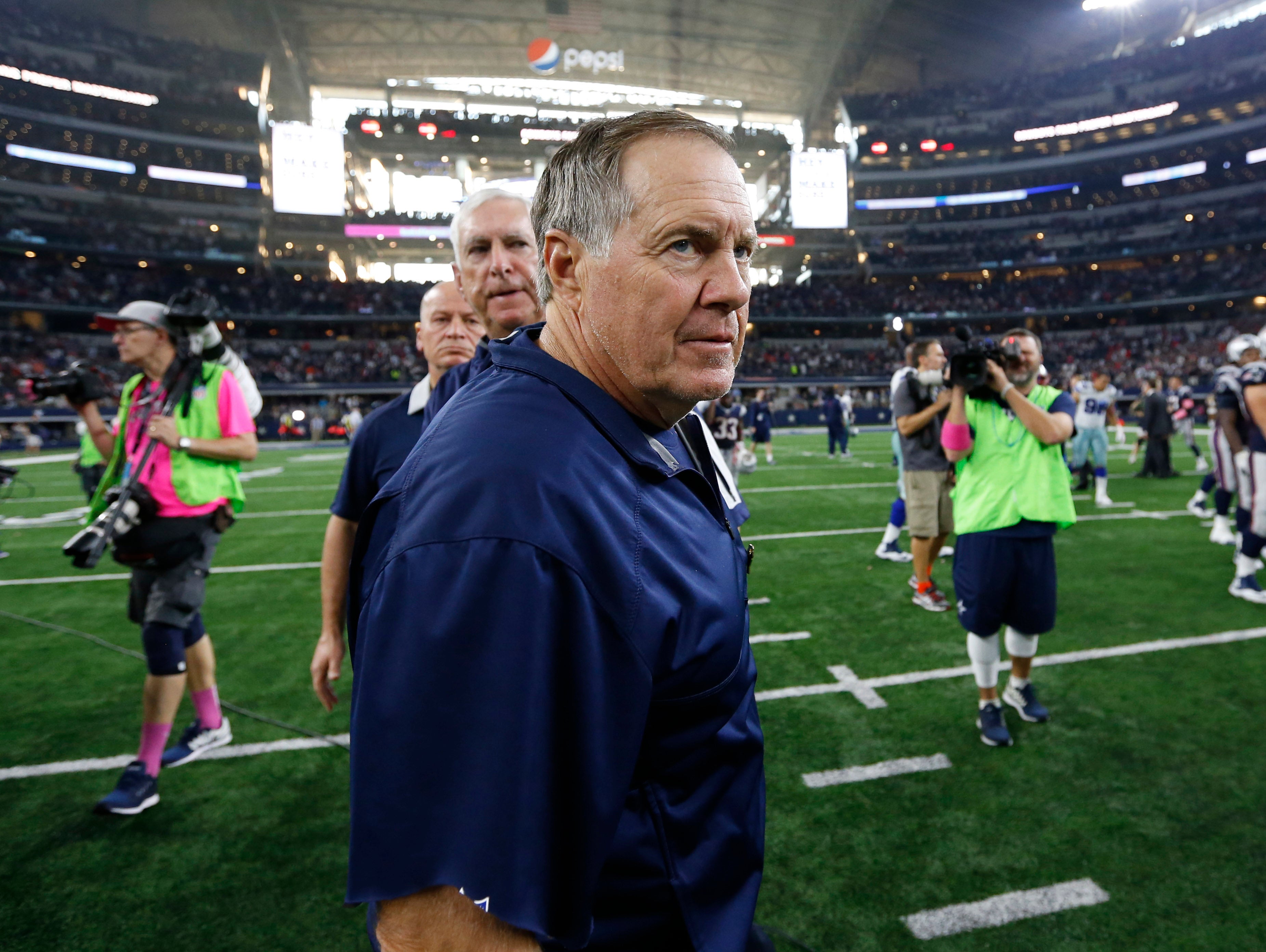 New England Patriots head coach Bill Belichick after the game against the Dallas Cowboys at AT&T Stadium.
