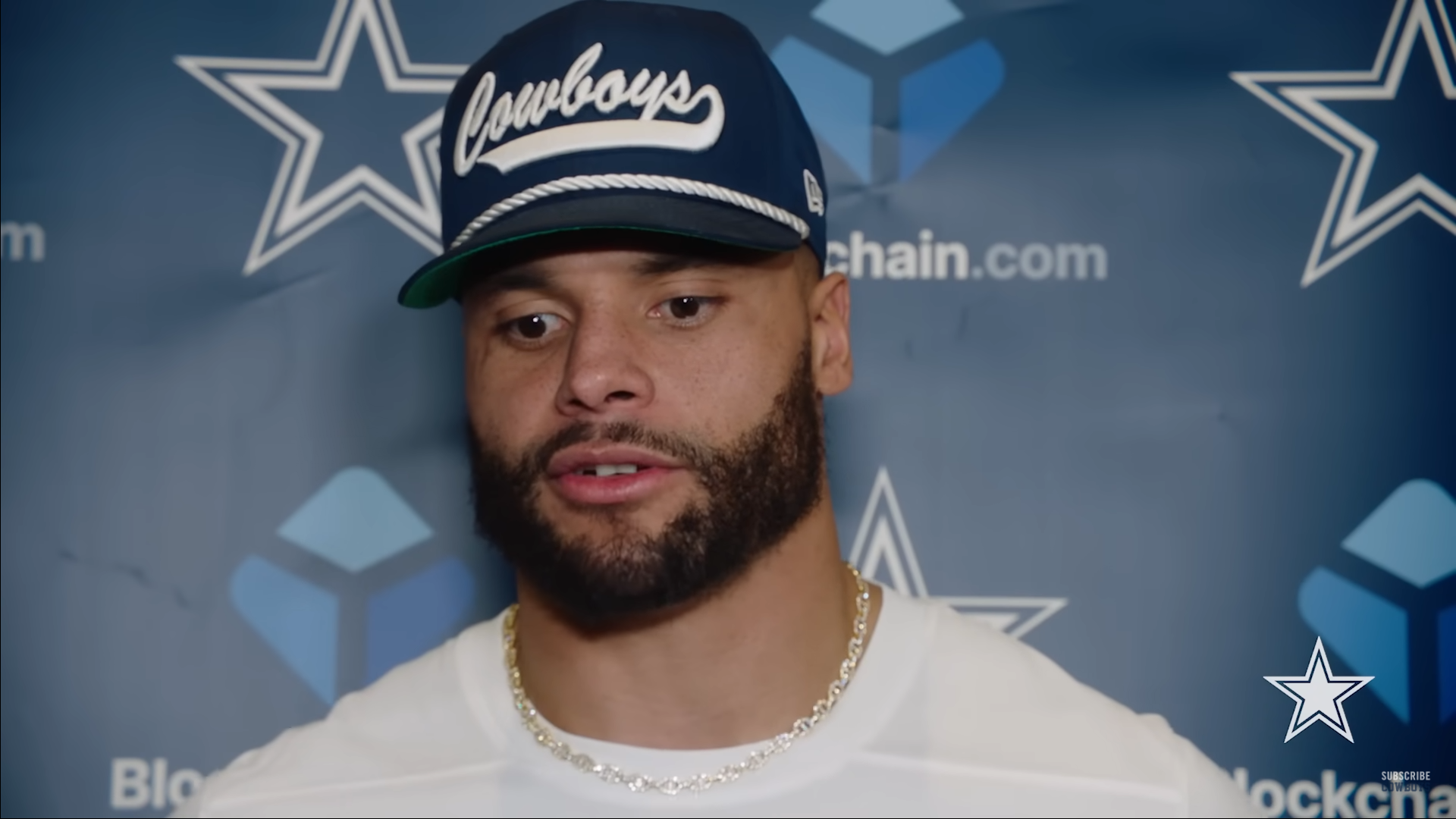Dallas Cowboys QB Dak Prescott talks to reporters ahead of Wild Card Round vs. Green Bay Packers.