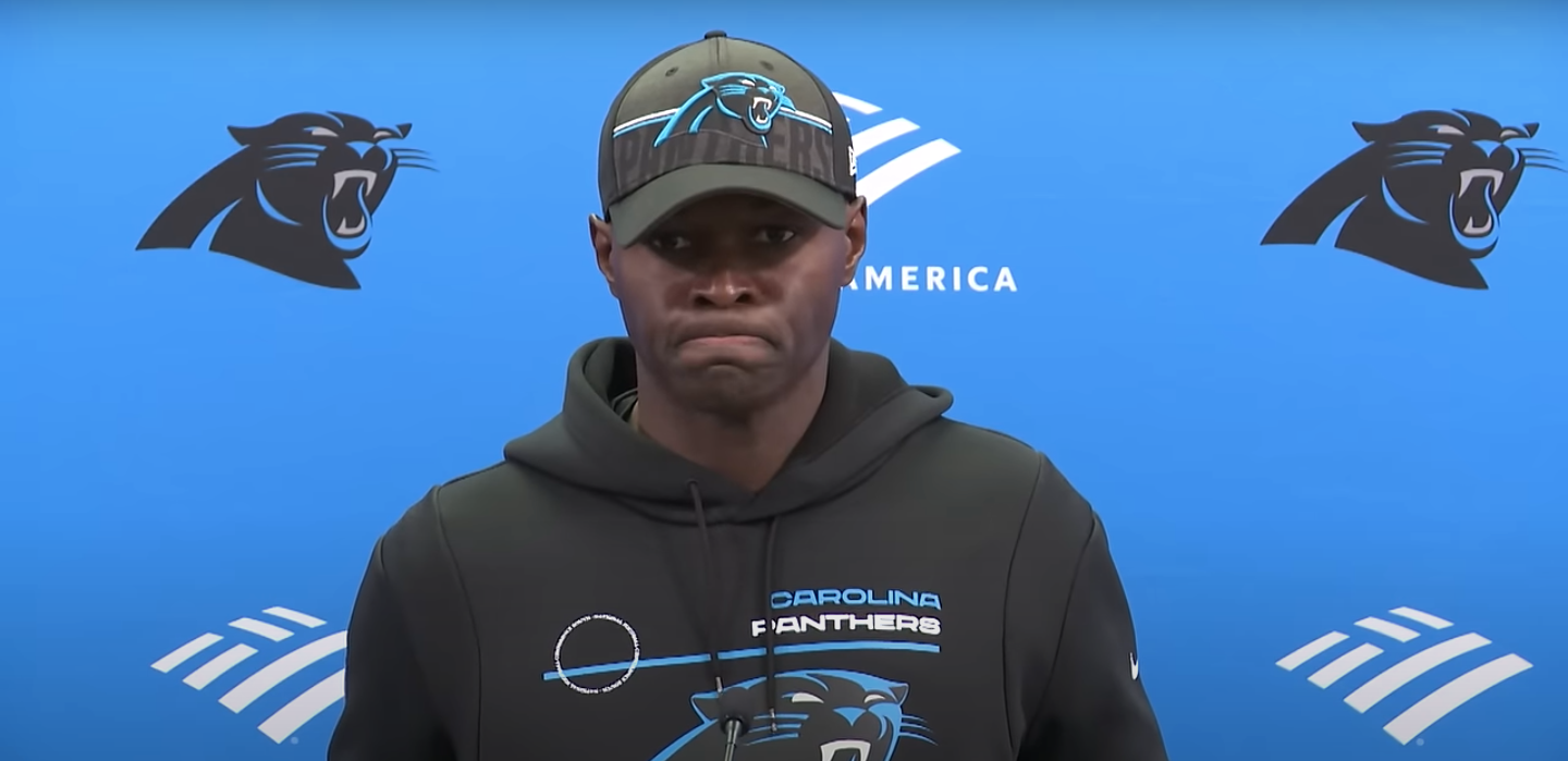 Carolina Panthers defensive coordinator Ejiro Evero discusses team defense ahead of a matchup with the Tampa Bay Buccaneers during the 2023 NFL regular season.