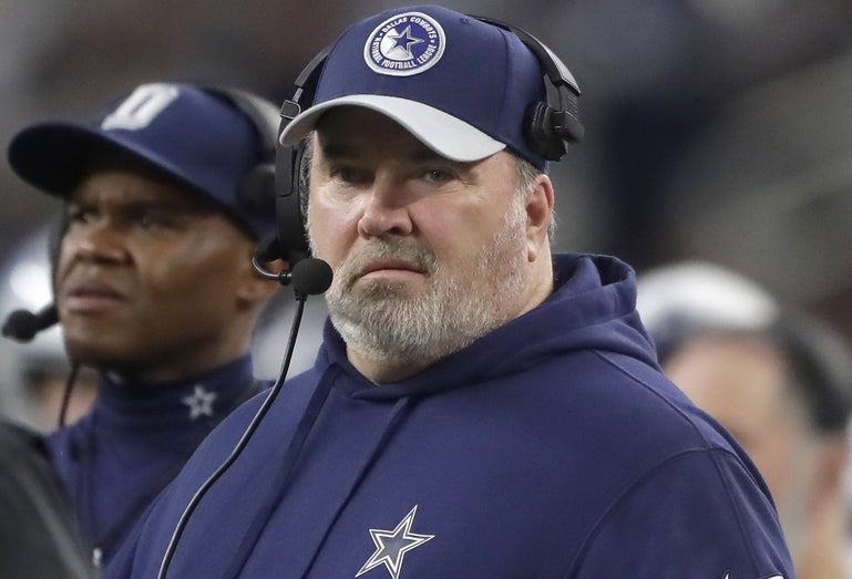 Dallas Cowboys head coach Mike McCarthy against the Green Bay Packers during the fourth quarter in a 2024 NFC wild card game at AT&T Stadium.