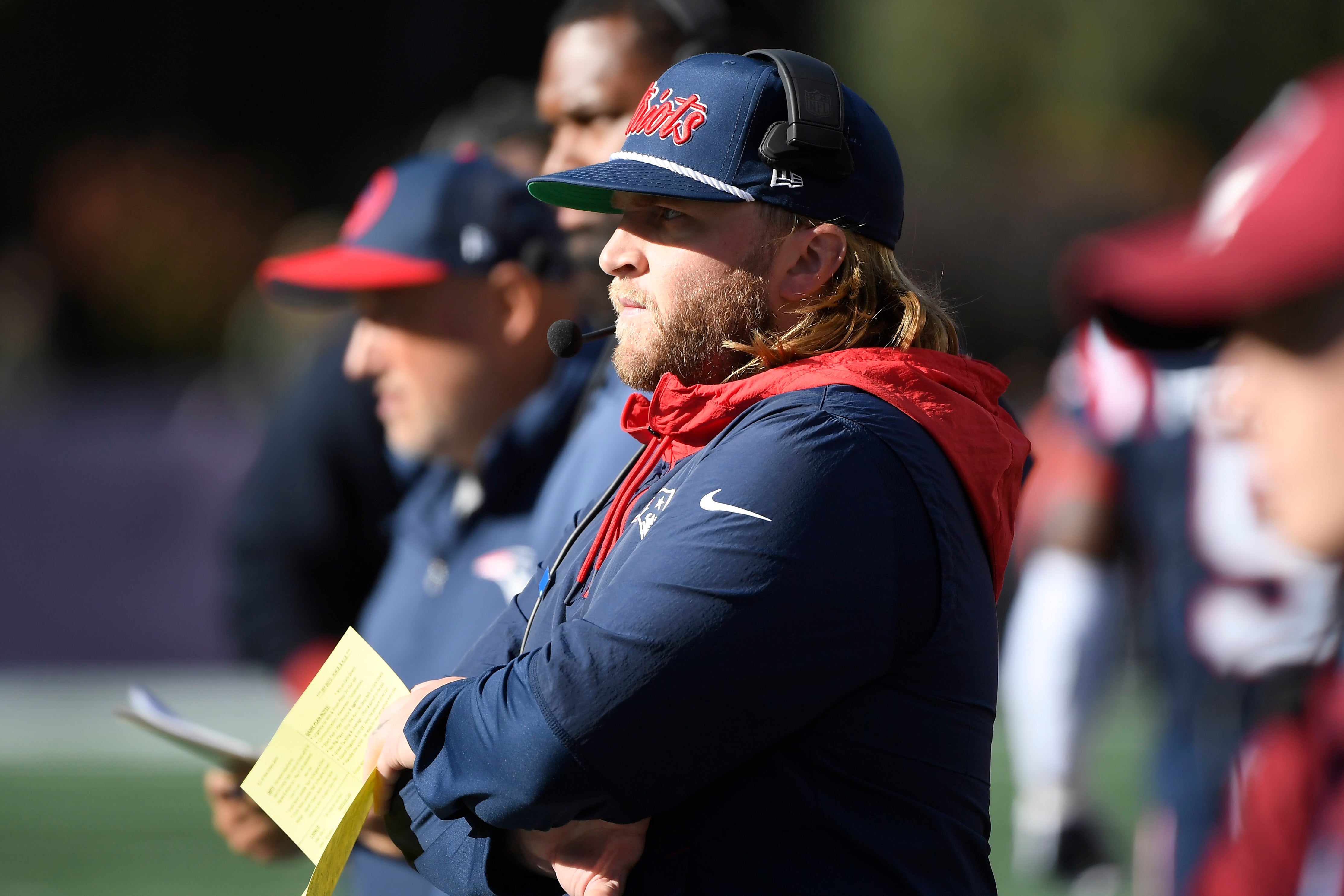 New England Patriots safeties coach Steve Belichick during the second half against the New Orleans Saints at Gillette Stadium