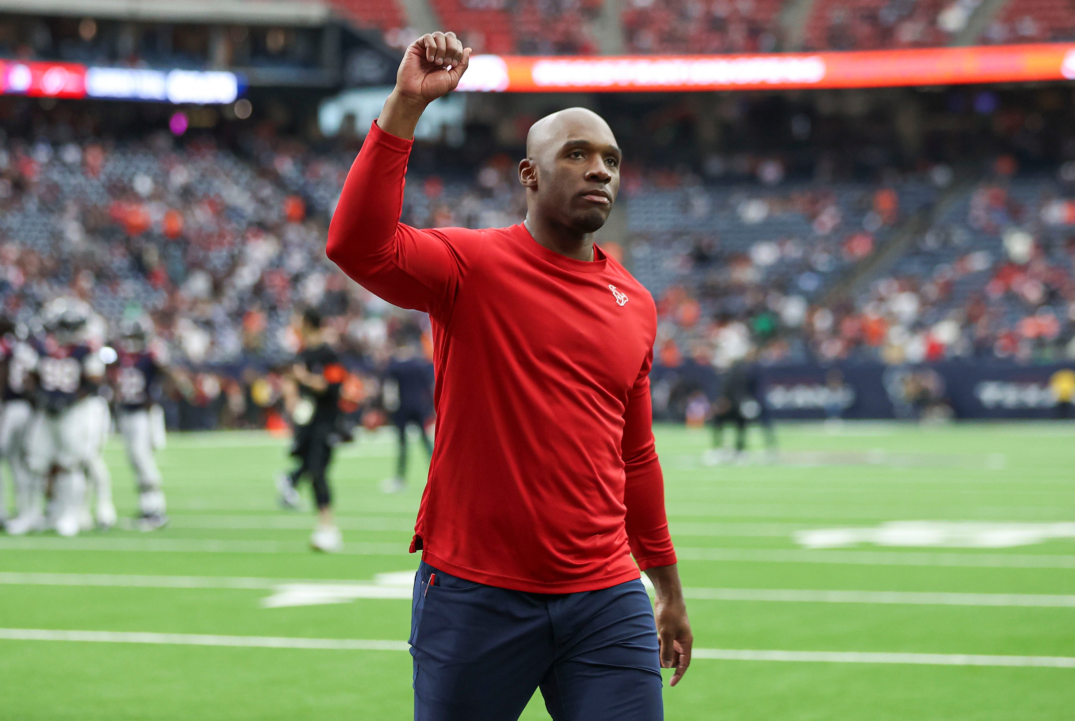Jan 13, 2024; Houston, Texas, USA; Houston Texans head coach DeMeco Ryans before a 2024 AFC wild card game against the Cleveland Browns at NRG Stadium.