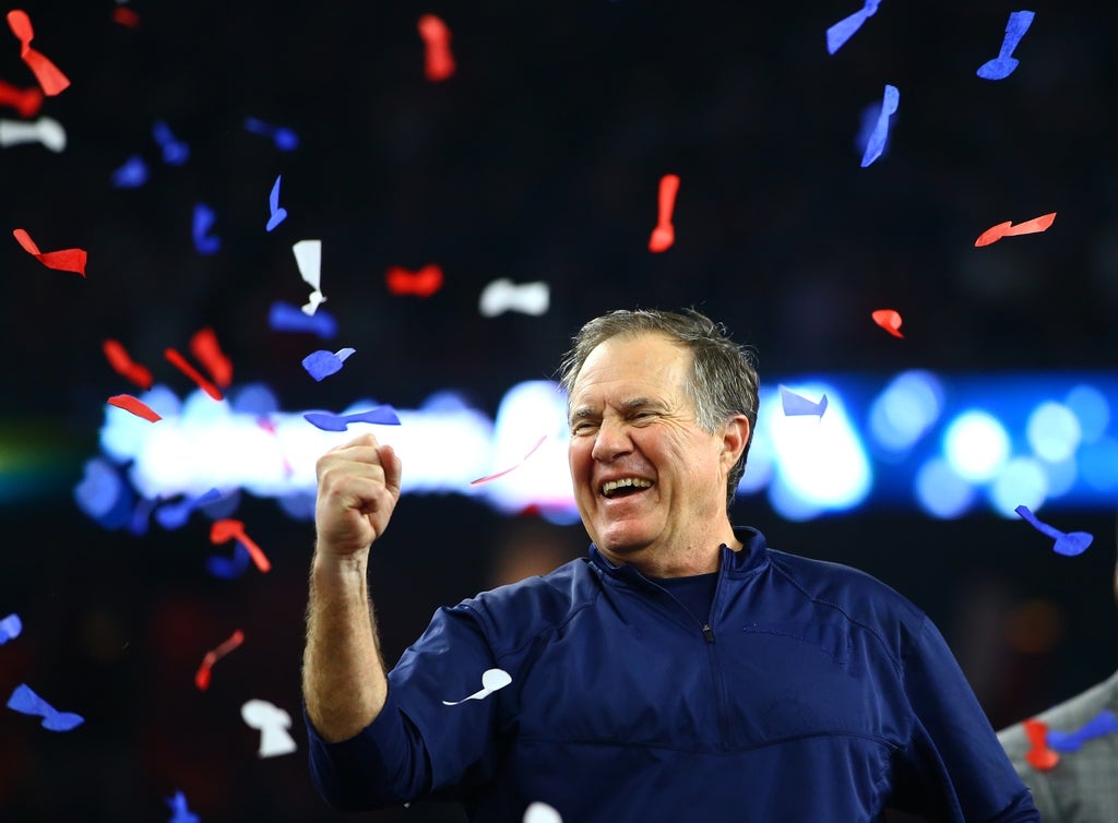 New England Patriots head coach Bill Belichick celebrates after defeating the Atlanta Falcons during Super Bowl LI at NRG Stadium.