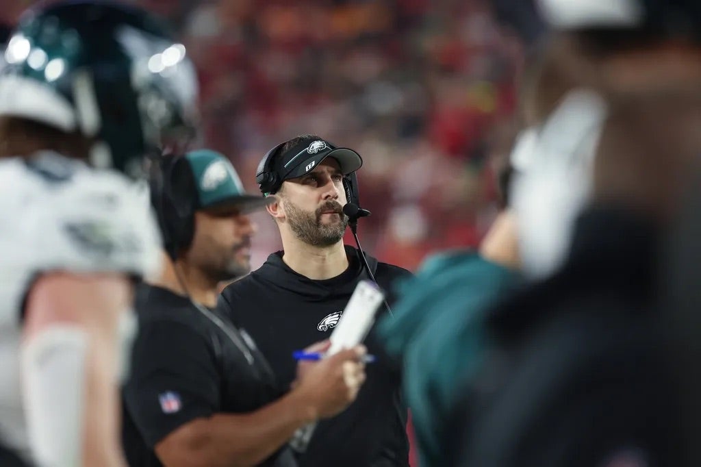 Philadelphia Eagles head coach Nick Sirianni looks on during the second half of a 2024 NFC wild card game against the Tampa Bay Buccaneers at Raymond James Stadium.