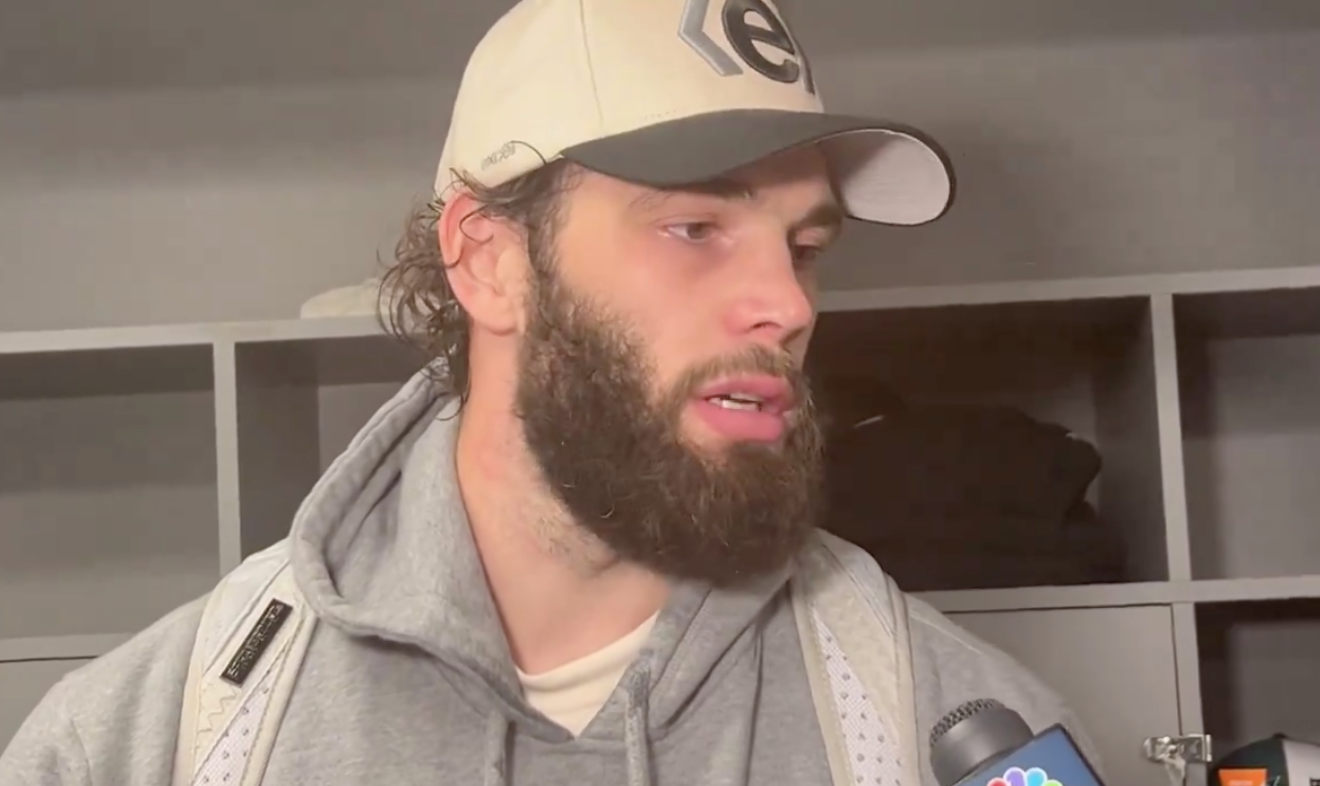 Eagles tight end Dallas Goedert addresses viral sideline moment with Jalen Hurts during playoff loss to Bucs.