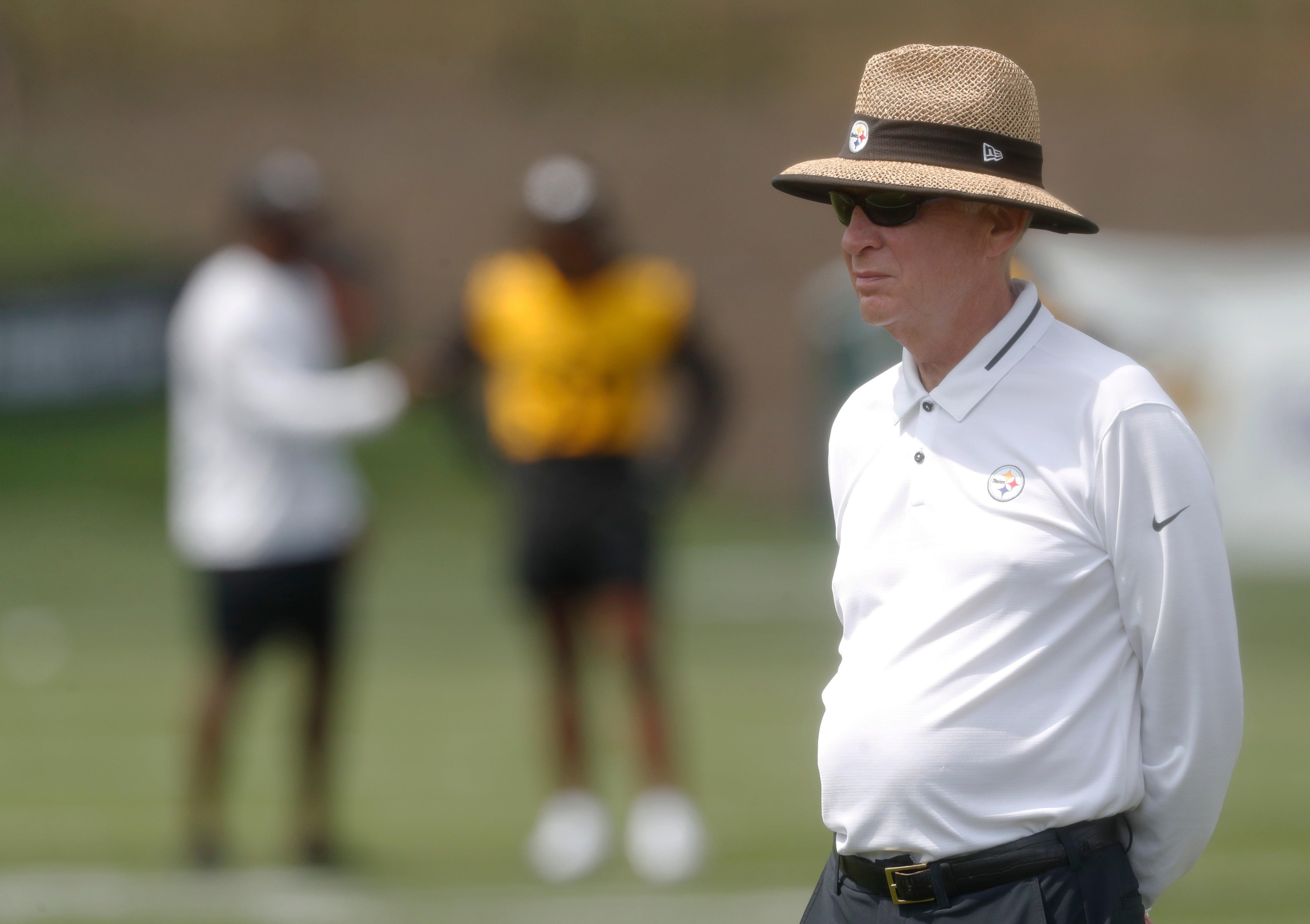 Jul 27, 2023; Latrobe, PA, USA; Pittsburgh Steelers owner Art Rooney II observes drills during training camp at Saint Vincent College. Mandatory Credit: Charles LeClaire-USA TODAY Sports  