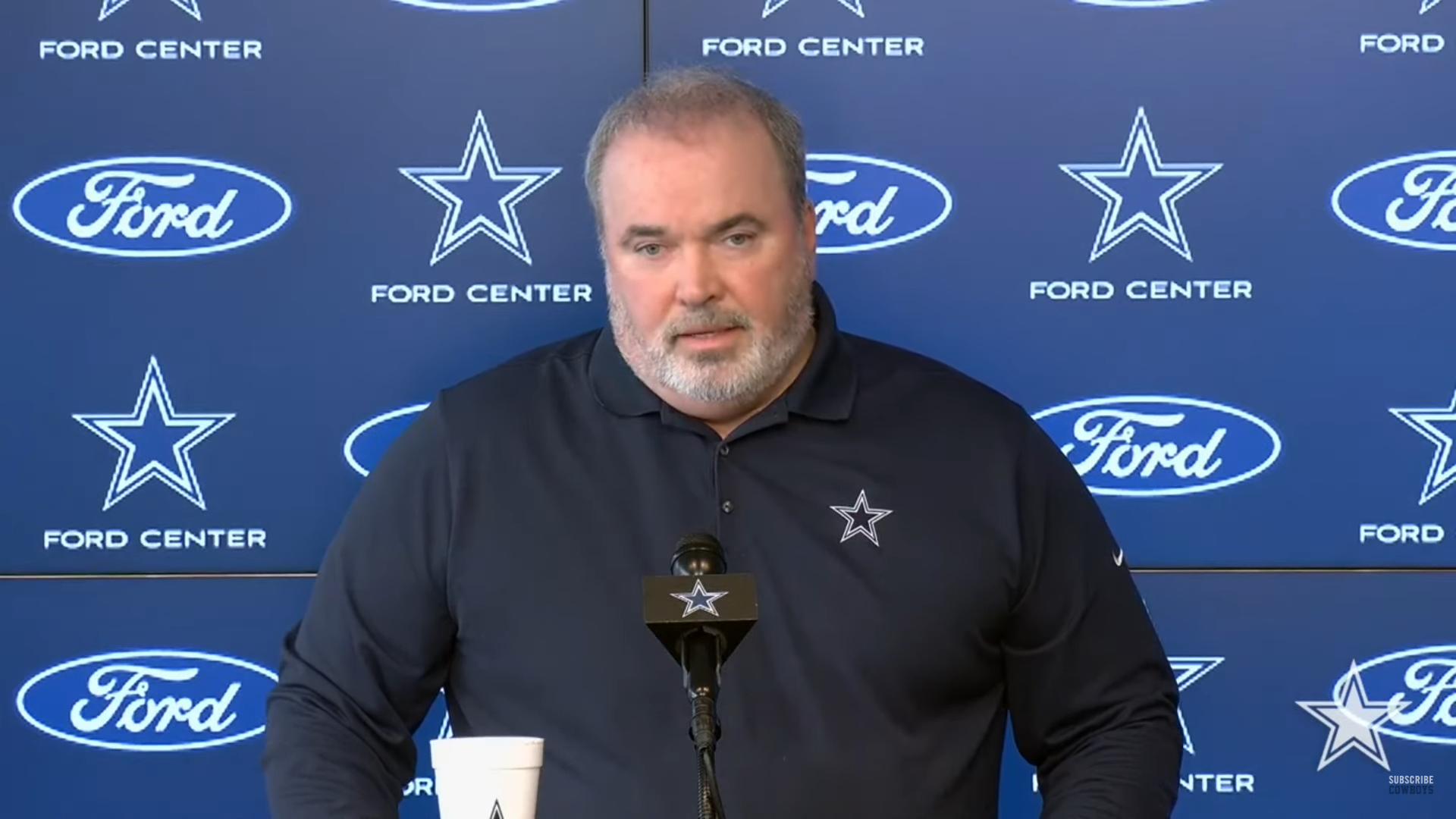 Dallas Cowboys HC Mike McCarthy addresses reporters after news of his return for 2024 NFL season.
