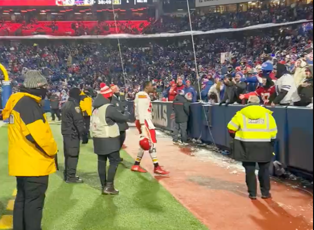 Chris Jones gets into it with Bills fans prior to the game