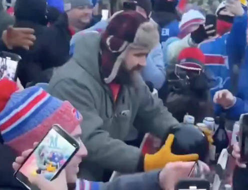 Philadelphia Eagles center Jason Kelce was spotted taking a shot with Bills Mafia.