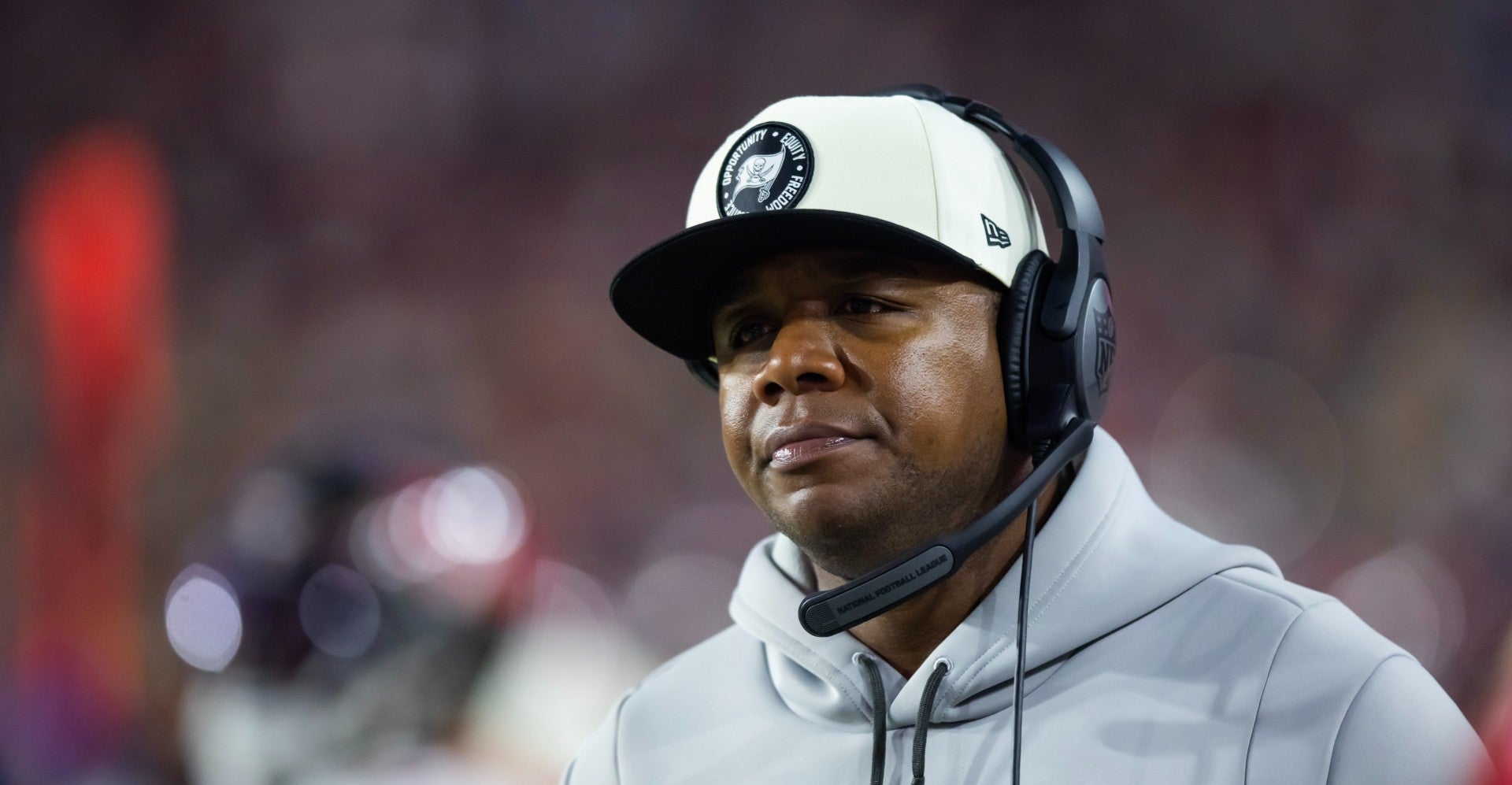 Dec 25, 2022; Glendale, Arizona, USA; Tampa Bay Buccaneers offensive coordinator Byron Leftwich against the Arizona Cardinals at State Farm Stadium. Mandatory Credit: Mark J. Rebilas-USA TODAY Sports  