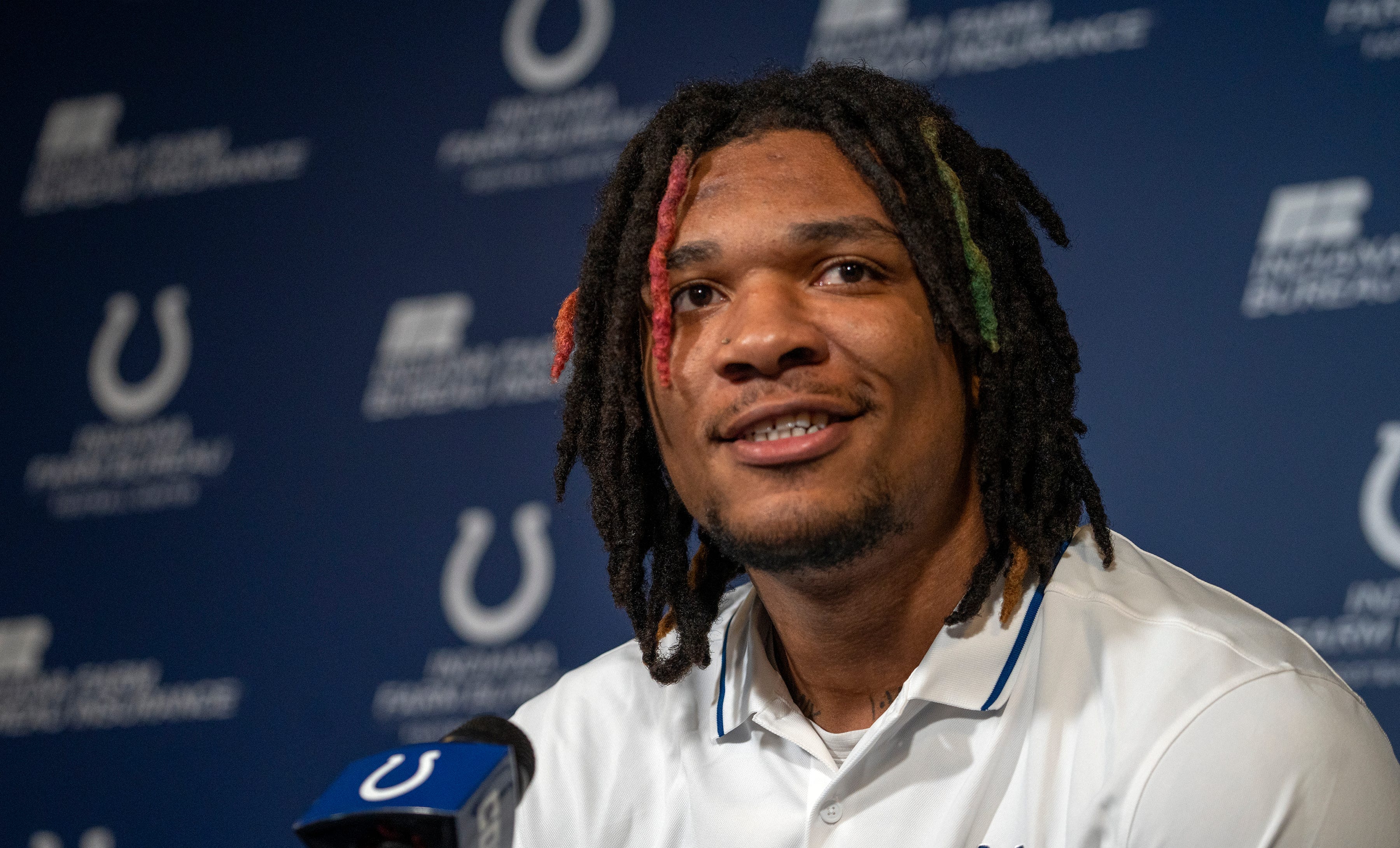Indianapolis Colts Quarterback Anthony Richardson speaks to the media Thursday, Jan. 11, 2024 at the Indiana Farm Bureau Football Center, the Colts Complex.
