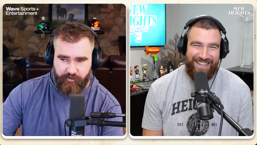 Jason Kelce and Travis Kelce on the New Heights podcast