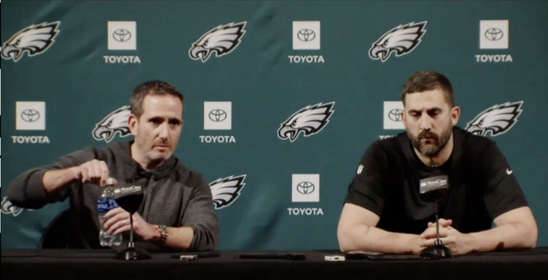 Philadelphia Eagles head coach Nick Siranni and general manager Howie Roseman speak to the media following the 2023-24 season.