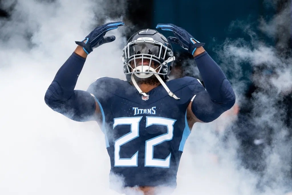 Tennessee Titans running back Derrick Henry (22) takes the field during the first half against the Jacksonville Jaguars at Nissan Stadium.