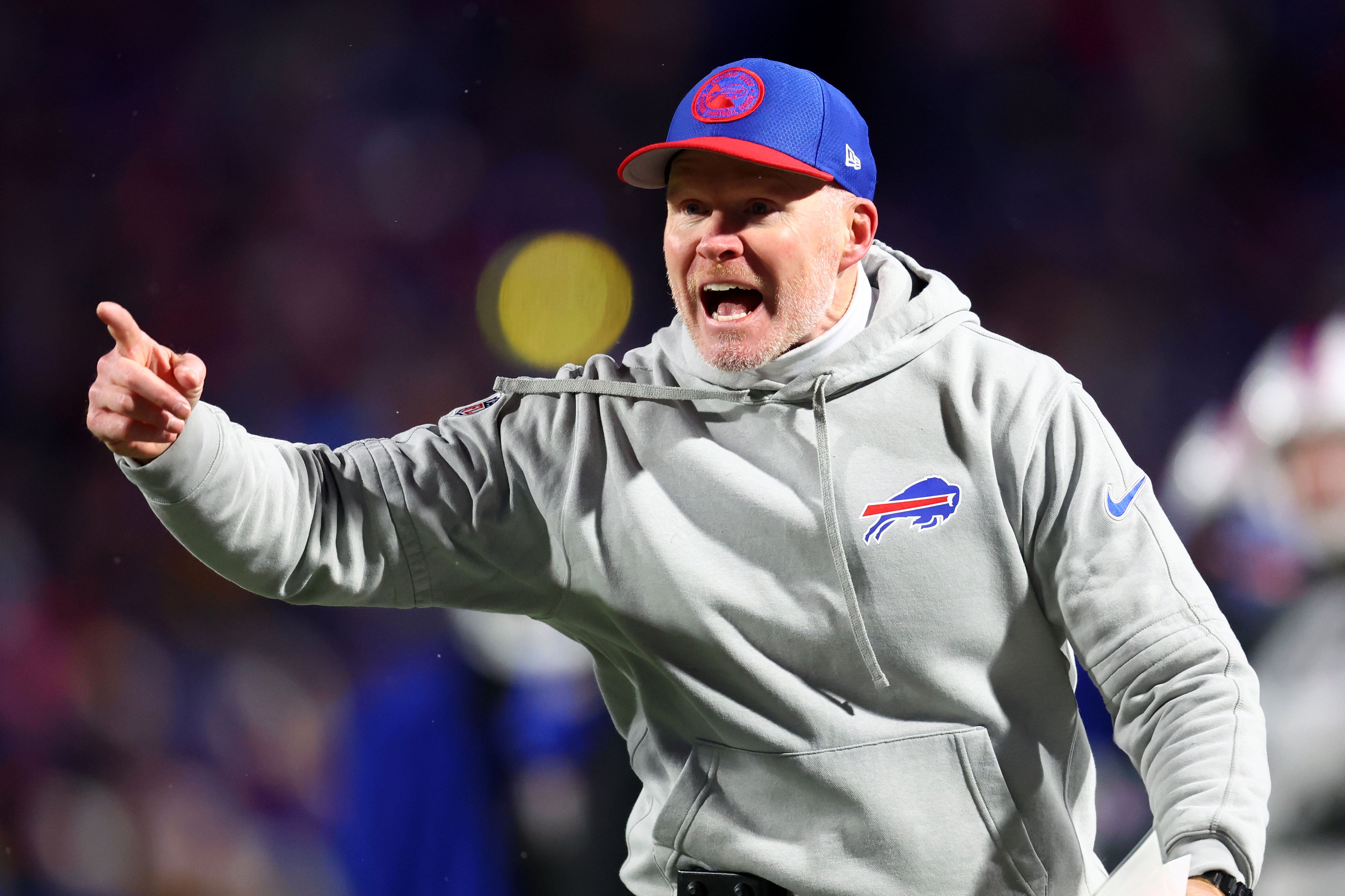 Buffalo Bills head coach Sean McDermott reacts against the Kansas City Chiefs during the second half for the 2024 AFC divisional round game at Highmark Stadium.