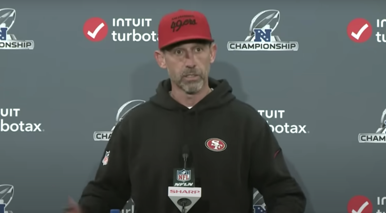 San Francisco 49ers head coach Kyle Shanahan speaks to reporters ahead of NFC Championship game vs. Detroit Lions.
