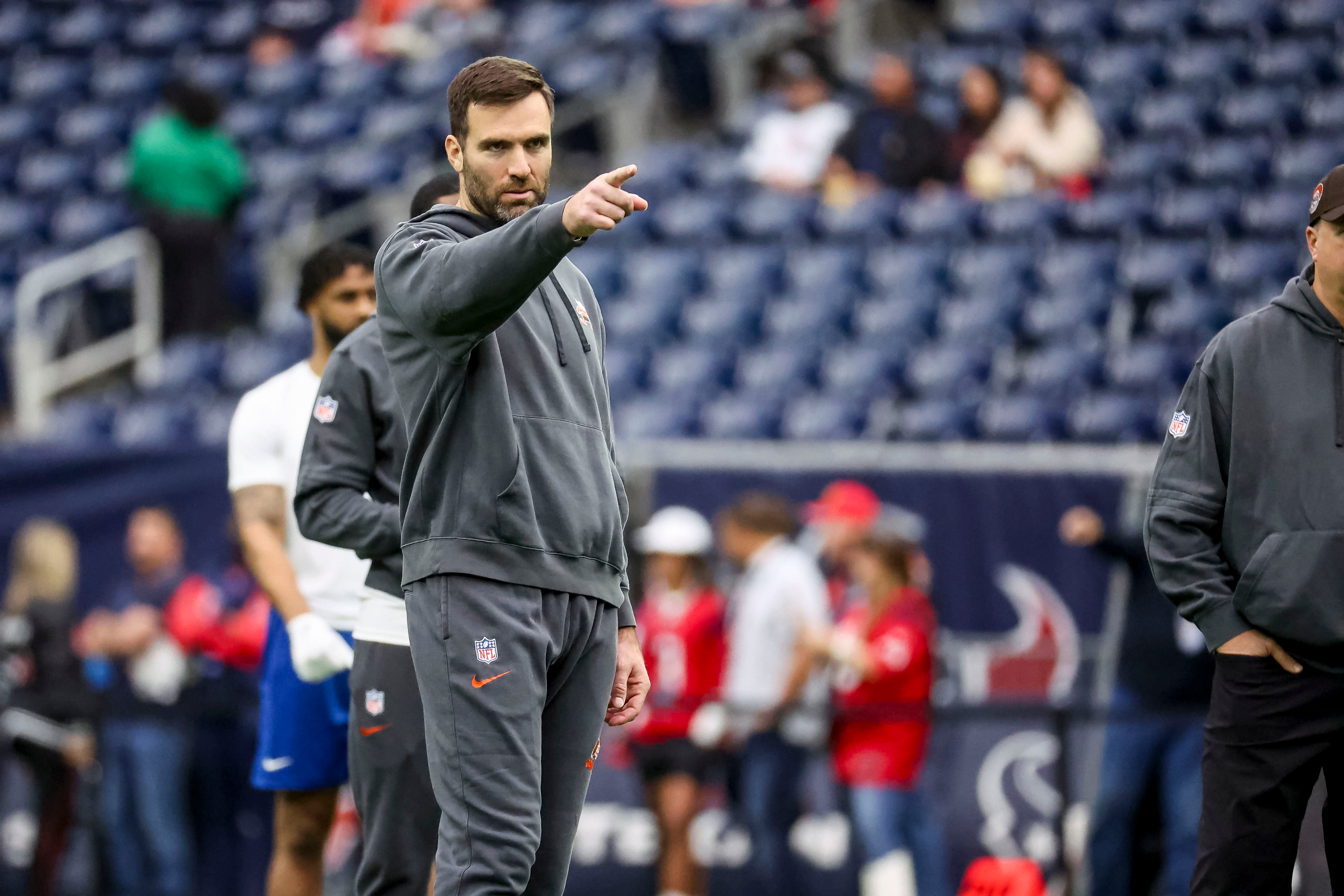 Jan 13, 2024; Houston, Texas, USA; Cleveland Browns quarterback Joe Flacco (15) a 2024 AFC wild card game at NRG Stadium. Mandatory Credit: Troy Taormina-USA TODAY Sports