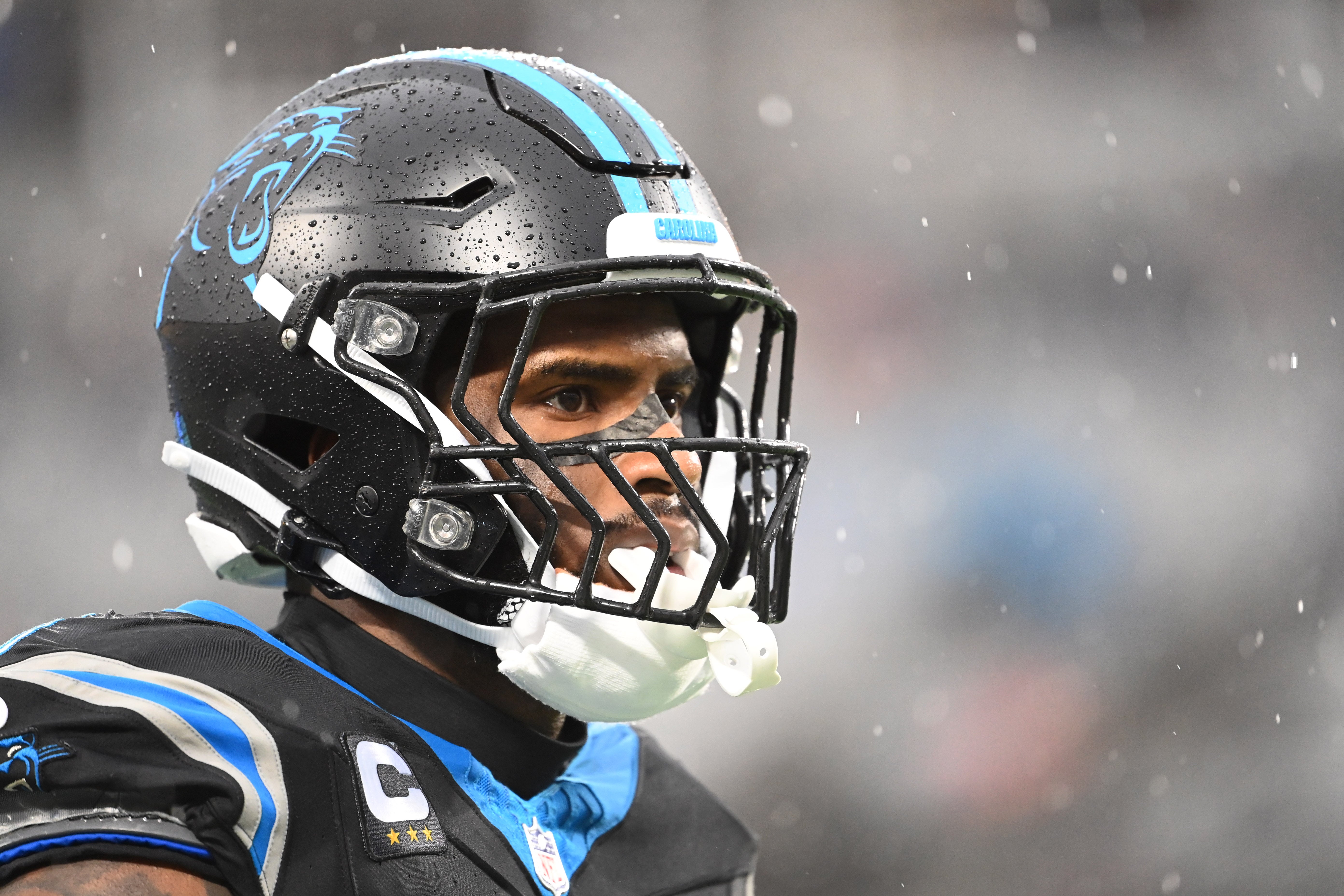 Dec 17, 2023; Charlotte, North Carolina, USA; Carolina Panthers linebacker Brian Burns (0) in the first quarter at Bank of America Stadium. Mandatory Credit: Bob Donnan-USA TODAY Sports