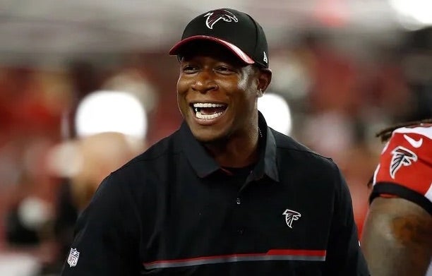 Atlanta Falcons wide receiver coach Raheem Morris prior to the game at Raymond James Stadium.