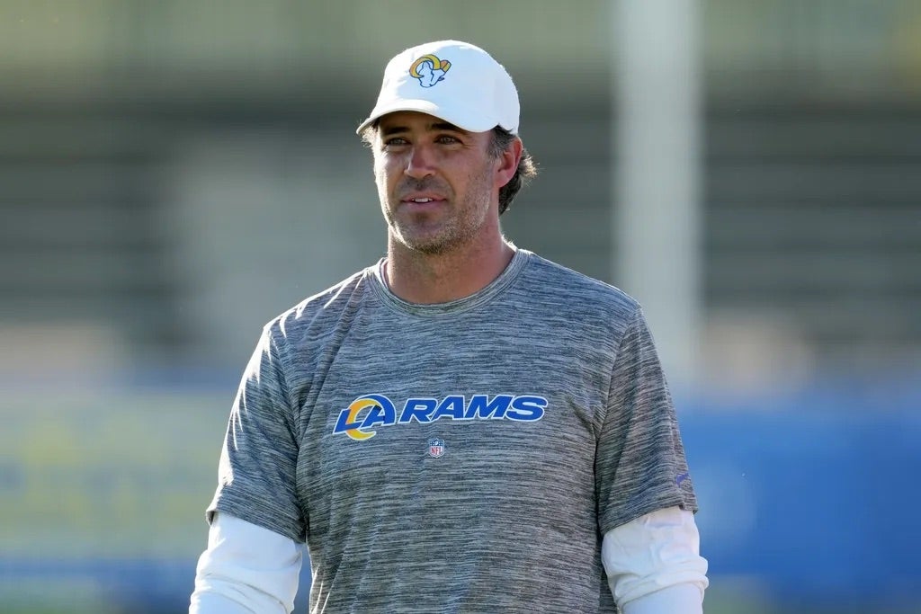 Los Angeles Rams quarterbacks coach Zac Robinson during training camp at UC Irvine.