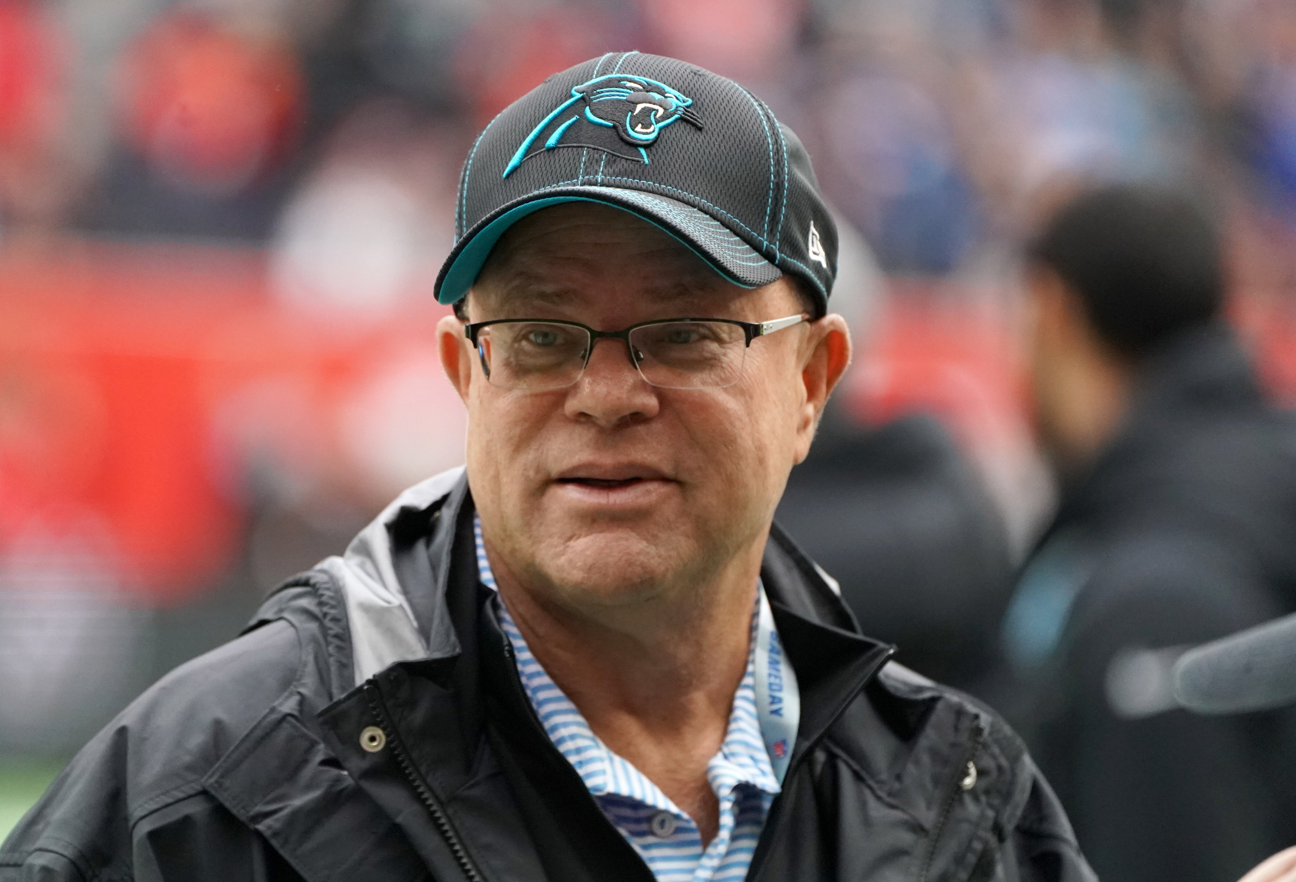Oct 13, 2019; London, United Kingdom; Carolina Panthers owner David Tepper watches from the sidelines during an NFL International Series game against the Tampa Bay Buccaneers at Tottenham Hotspur Stadium. The Panthers defeated the Buccaneers 37-26. Mandatory Credit: Kirby Lee-USA TODAY Sports
