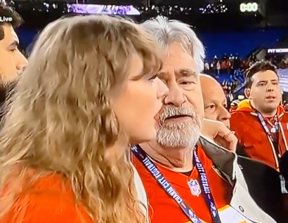 Taylor Swift with Ed Kelce after Chiefs win in AFC Championship