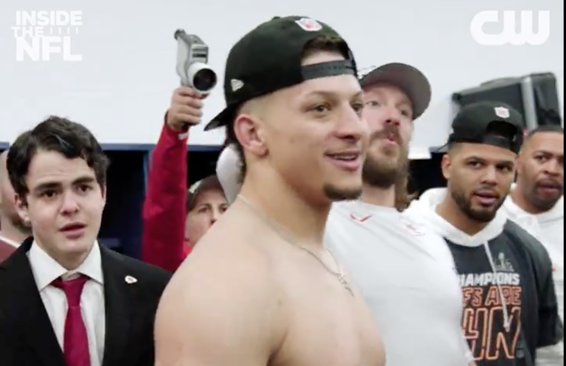 Patrick Mahomes addresses the team following AFC Championship win