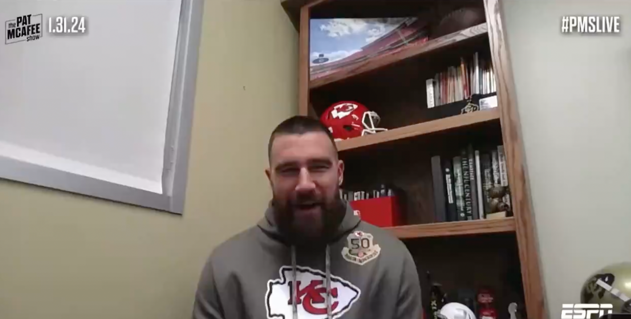 Travis Kelce speaking about Taylor Swift on the Pat McAfee show