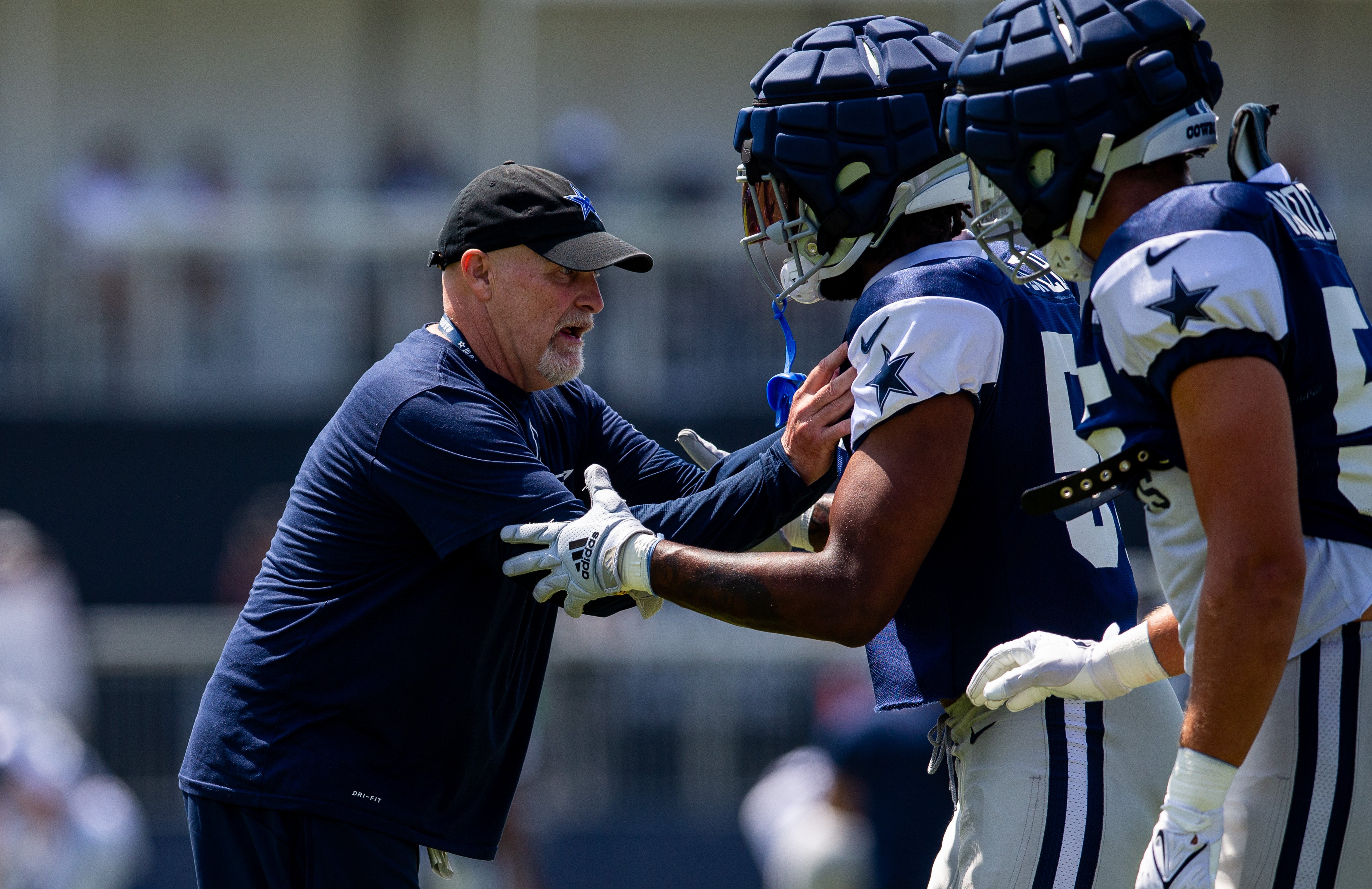 Dallas Cowboys defensive coordinator Dan Quinn during training camp at the Marriott Residence Inn-River Ridge playing fields.