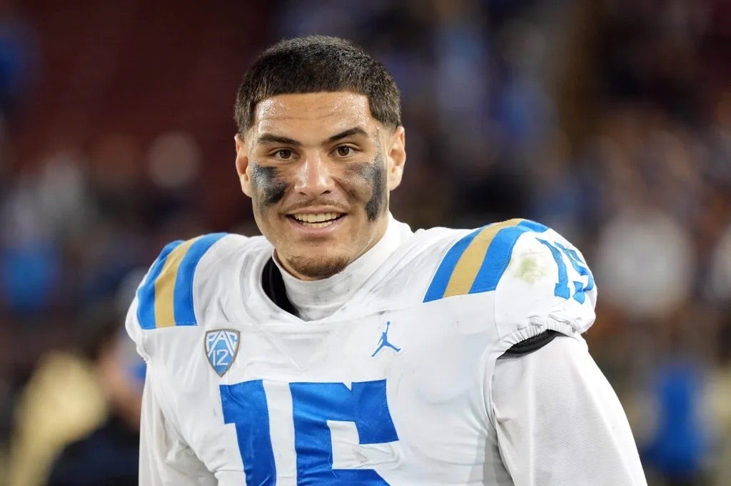 UCLA Bruins defensive lineman Laiatu Latu (15) after defeating the Stanford Cardinal at Stanford Stadium.