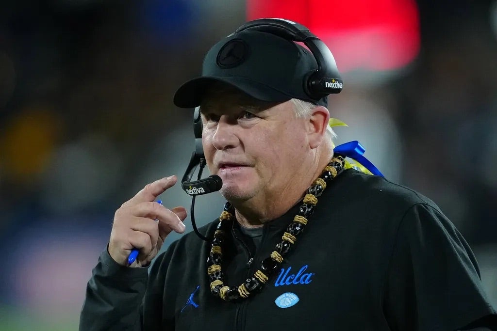 UCLA Bruins head coach Chip Kelly watches from the sidelines in the fourth quarter against the California Golden Bears at Rose Bowl.