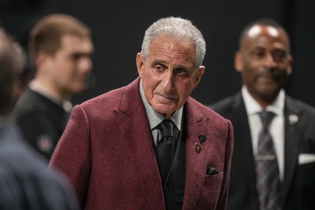 Atlanta Falcons team owner Arthur Blank shown on the field after the game against the Indianapolis Colts at Mercedes-Benz Stadium.