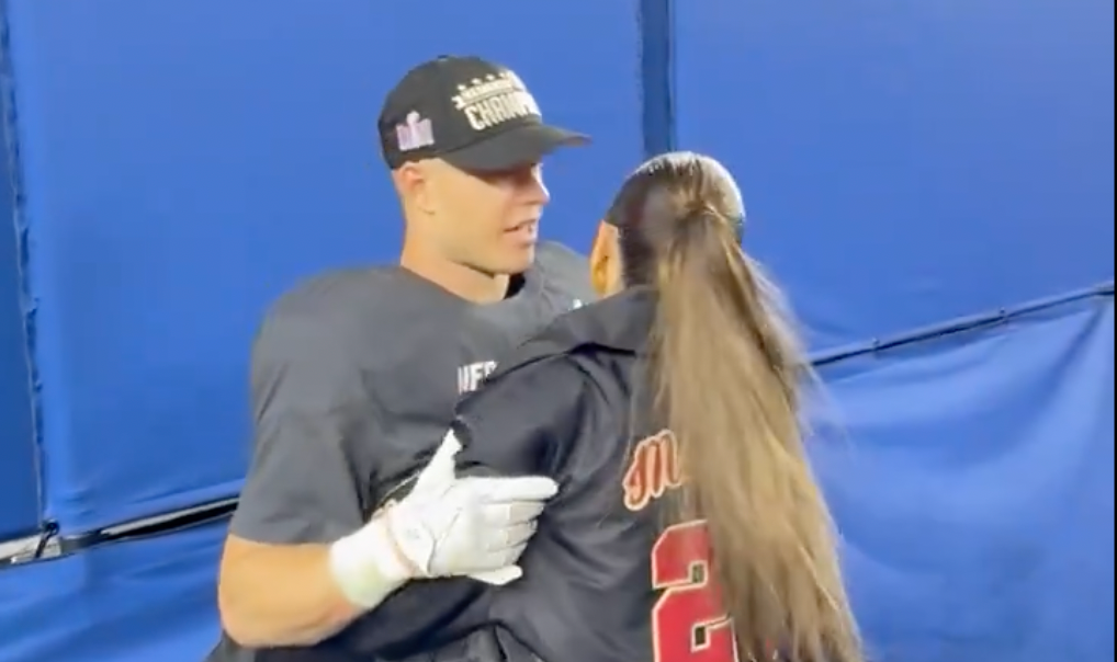 Christian McCaffrey and Olivia Culpo after San Francisco 49ers won NFC Championship