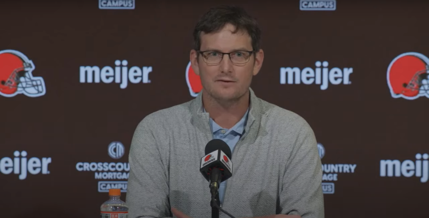 Cleveland Browns offensive coordinator Ken Dorsey speaks to Cleveland-area press for the first time on Monday, Feb. 5, 2024.