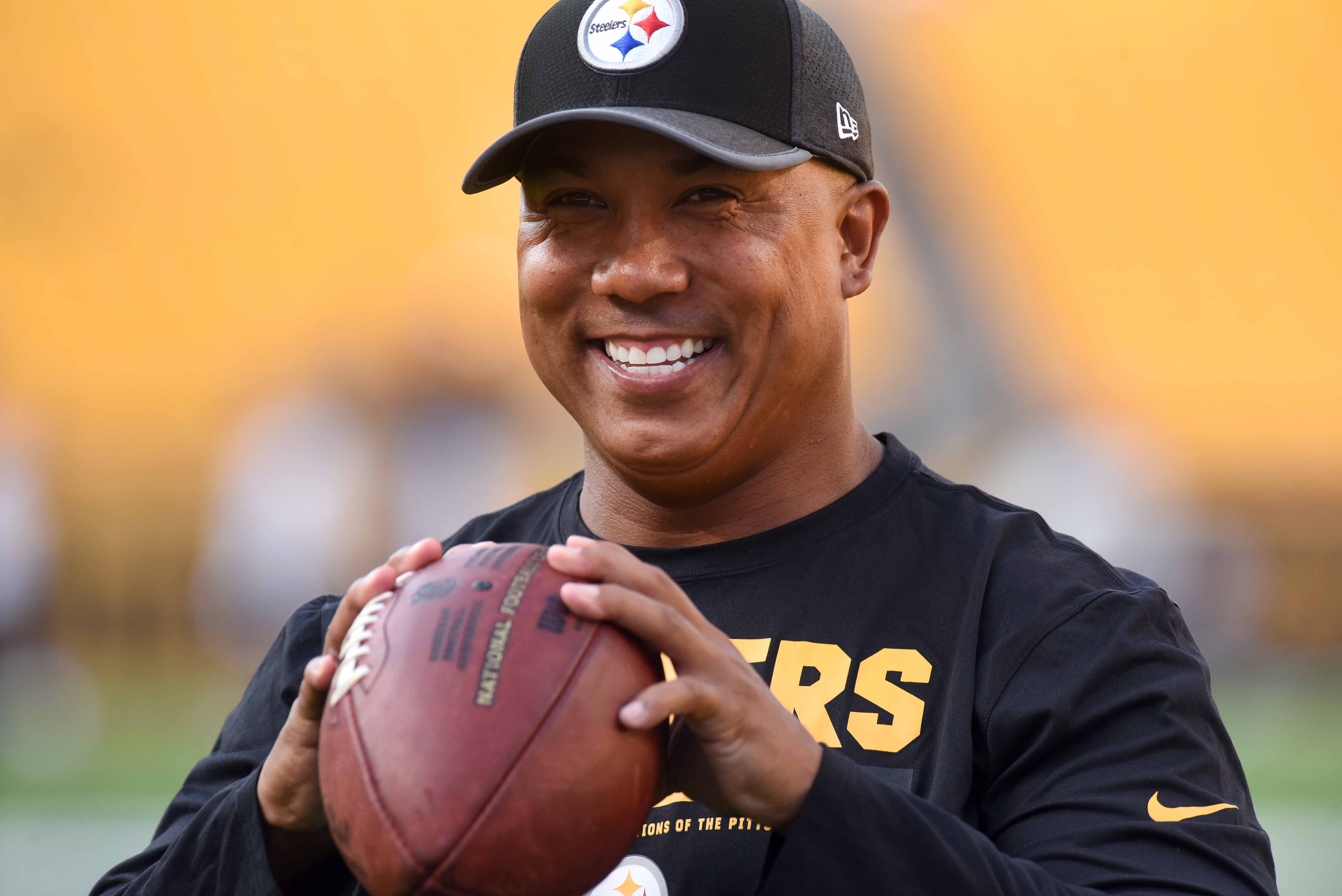 Aug 26, 2017; Pittsburgh, PA, USA; Former Pittsburgh Steelers wide receiver Hines Ward throws the ball with fans before the Pittsburgh Steelers play the Indianapolis Colts at Heinz Field. Mandatory Credit: Philip G. Pavely-USA TODAY Sports