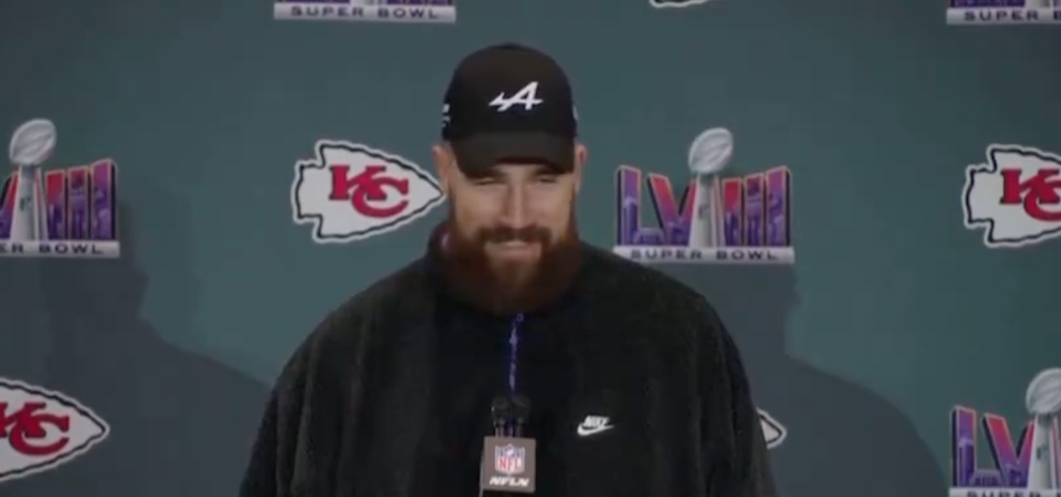 Travis Kelce reacts to Taylor Swift question ahead of Super Bowl LVIII