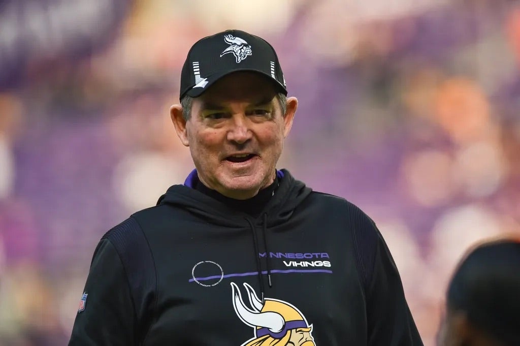 Minnesota Vikings head coach Mike Zimmer looks on before the game against the Chicago Bears at U.S. Bank Stadium.