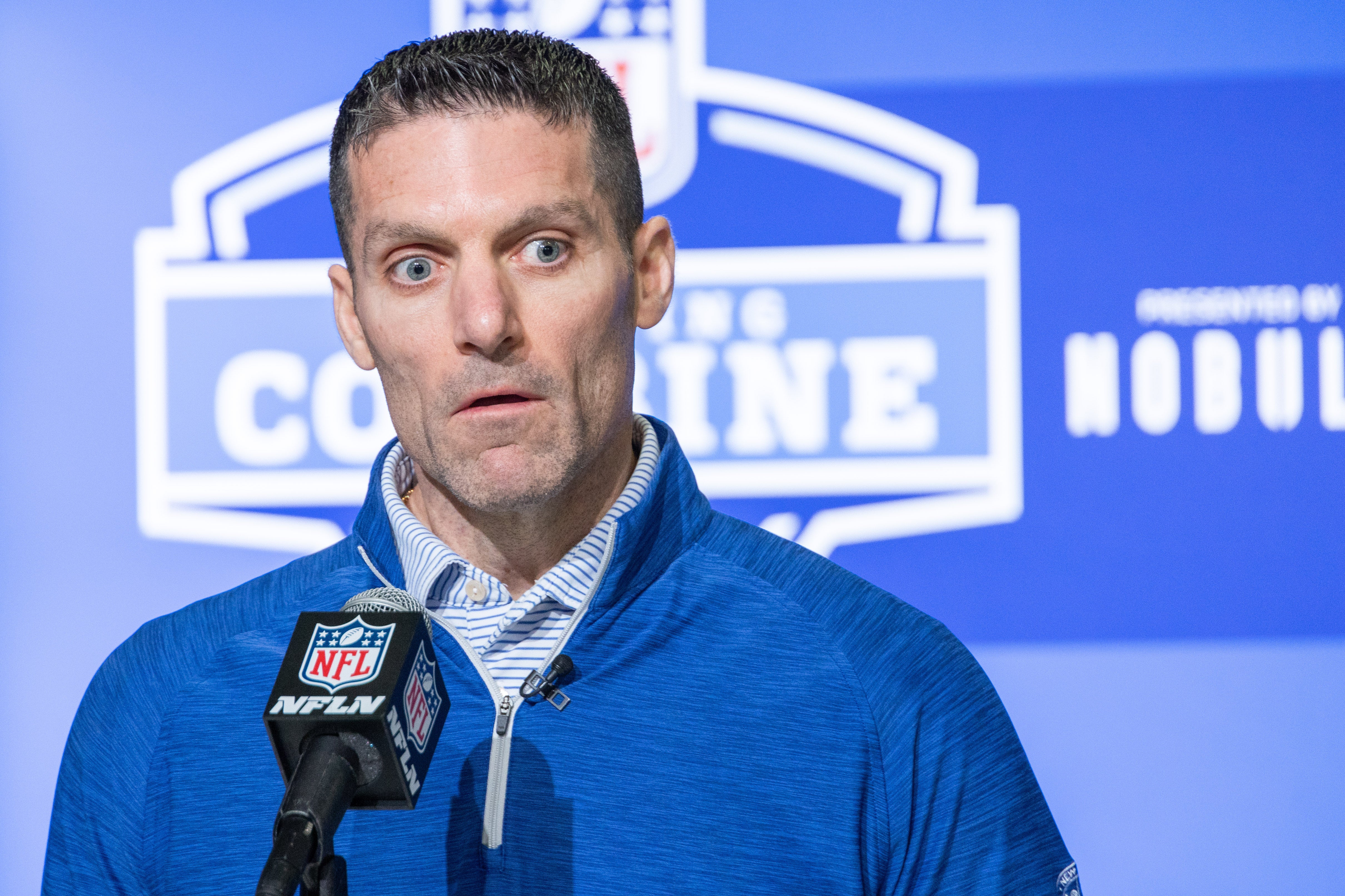 Feb 28, 2023; Indianapolis, IN, USA; Houston Texans general manager Nick Caserio speaks to the press at the NFL Combine at Lucas Oil Stadium.