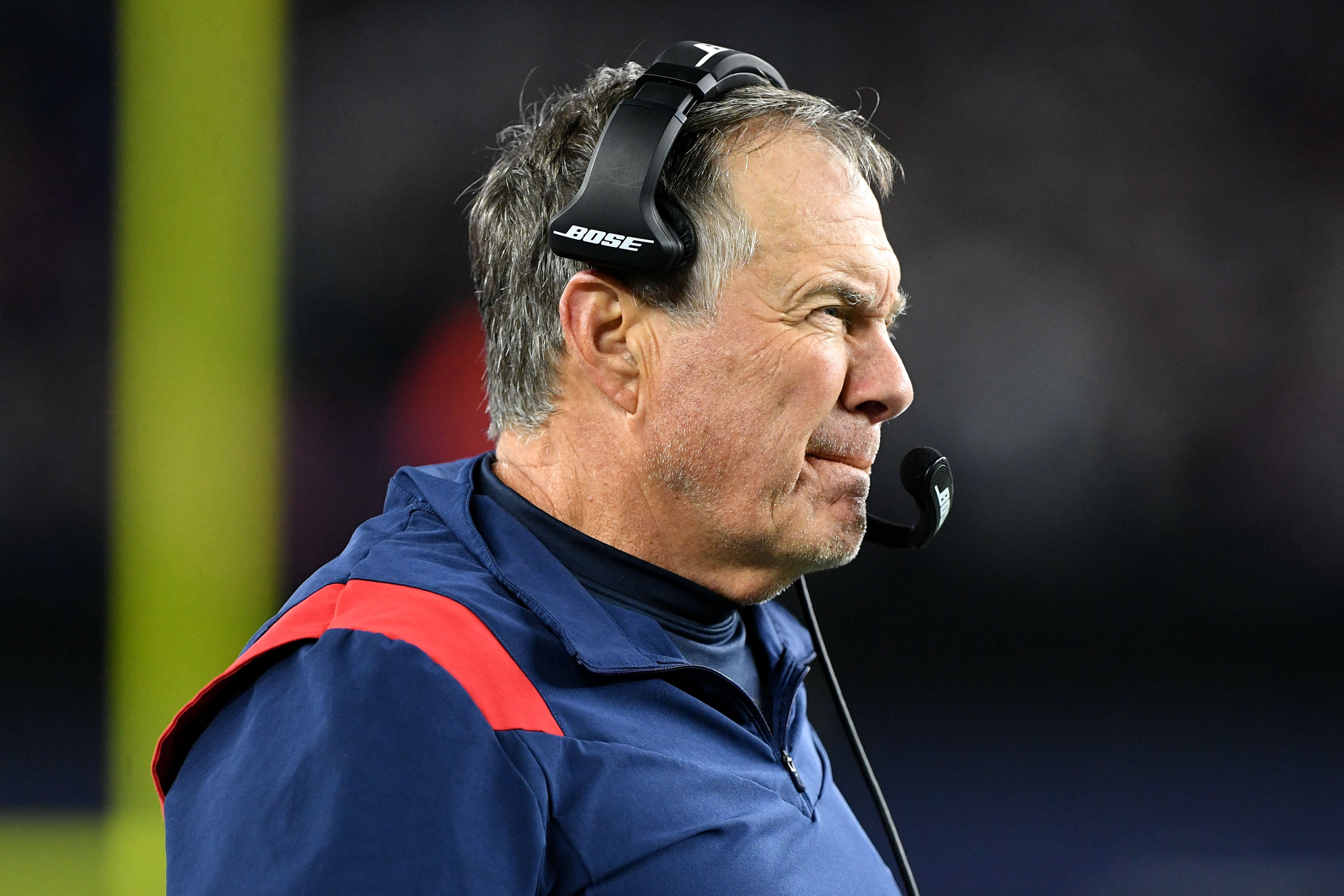 New England Patriots head coach Bill Belichick watches a play against the Dallas Cowboys during the second half at Gillette Stadium.