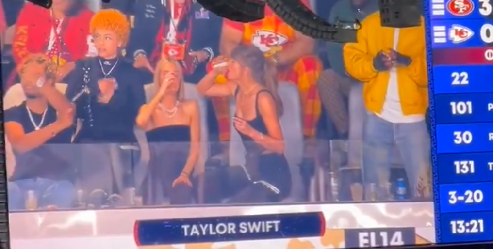 Taylor Swift chugs a beer at Super Bowl  LVIII
