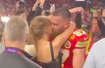 Taylor Swift and Travis Kelce celebrate together after Super Bowl LVIII