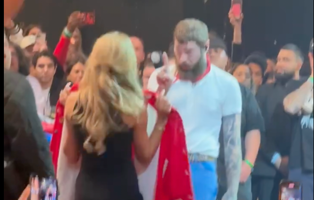 Brittany Mahomes gets Post Malone to take off his Cowboys jacket and put on a Chiefs one instead